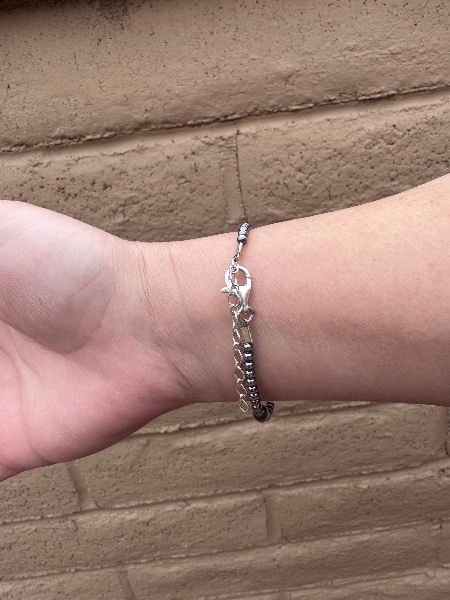 Handcrafted Mother of Pearl & Sterling Silver Pearl 3-6mm Beaded Bracelet 7"