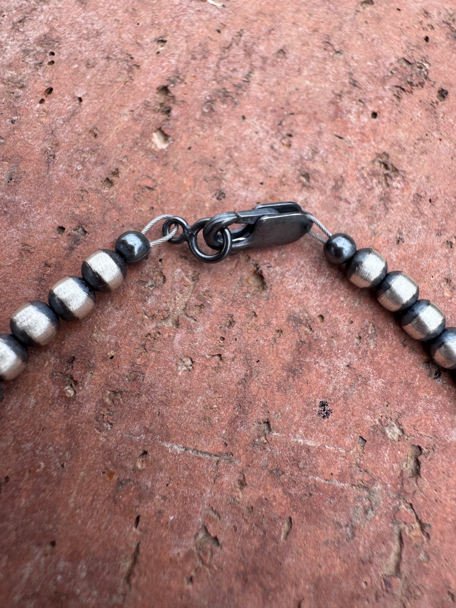 Handcrafted White Buffalo & Sterling Silver Pearl 4mm Beaded Bracelet 7.5"