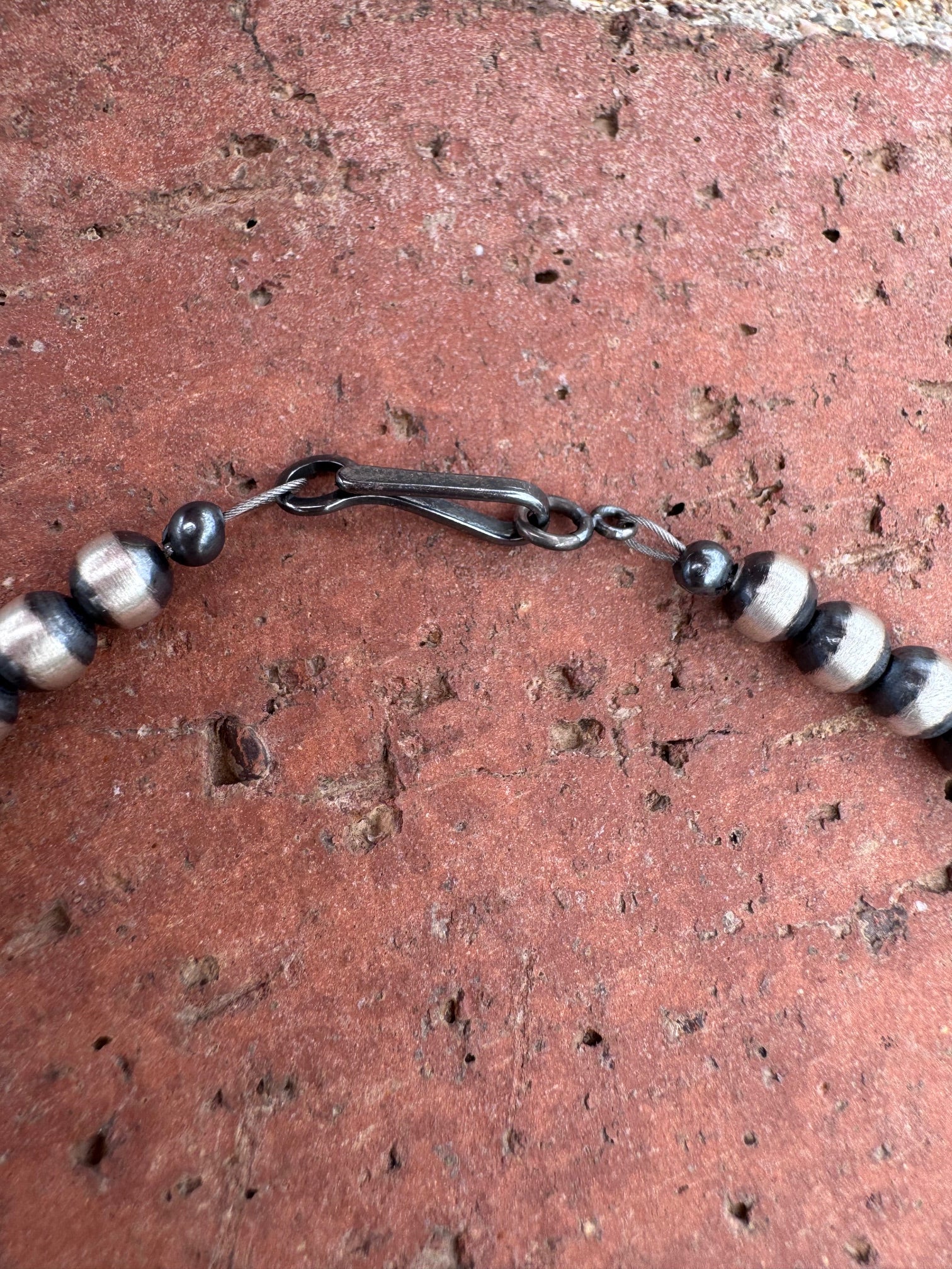 Handcrafted Sterling Silver & White Buffalo 5mm Beaded Necklace 15.5"