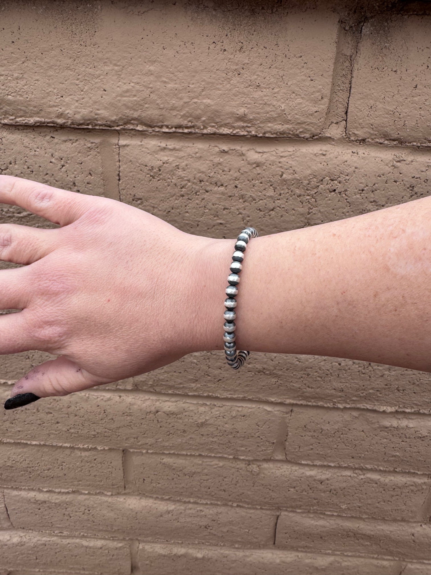 Handcrafted Sterling Silver Pearl 5mm Beaded Bracelet 7.5"