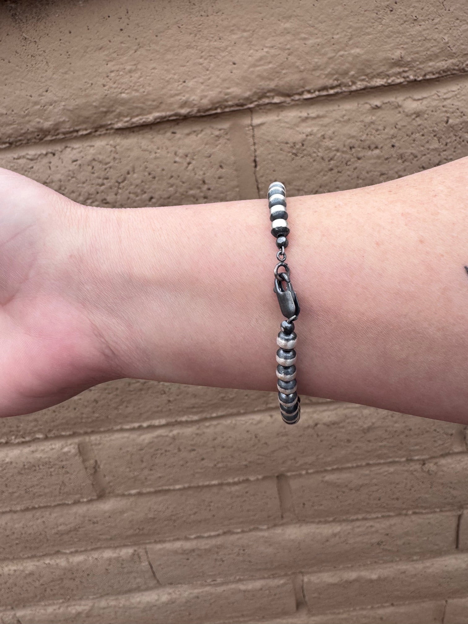 Handcrafted Sterling Silver Pearl 5mm Beaded Bracelet 7.5"