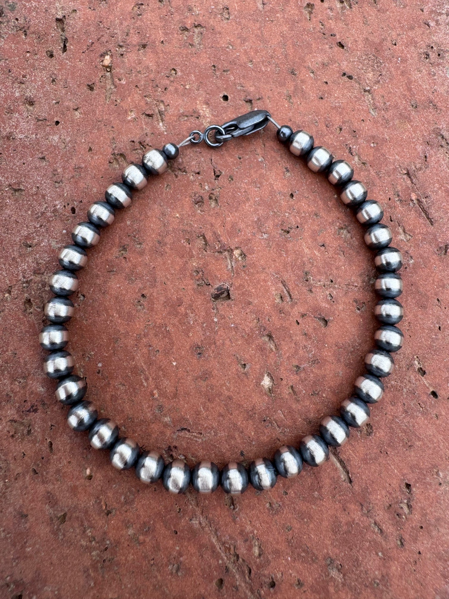 Handcrafted Sterling Silver Pearl 5mm Beaded Bracelet 7.5"