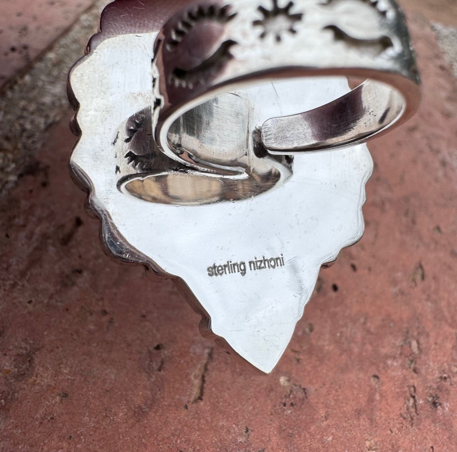 Beautiful Handmade Turquoise, Pink Tigers Eye And Sterling Silver Adjustable Ring Signed Nizhoni