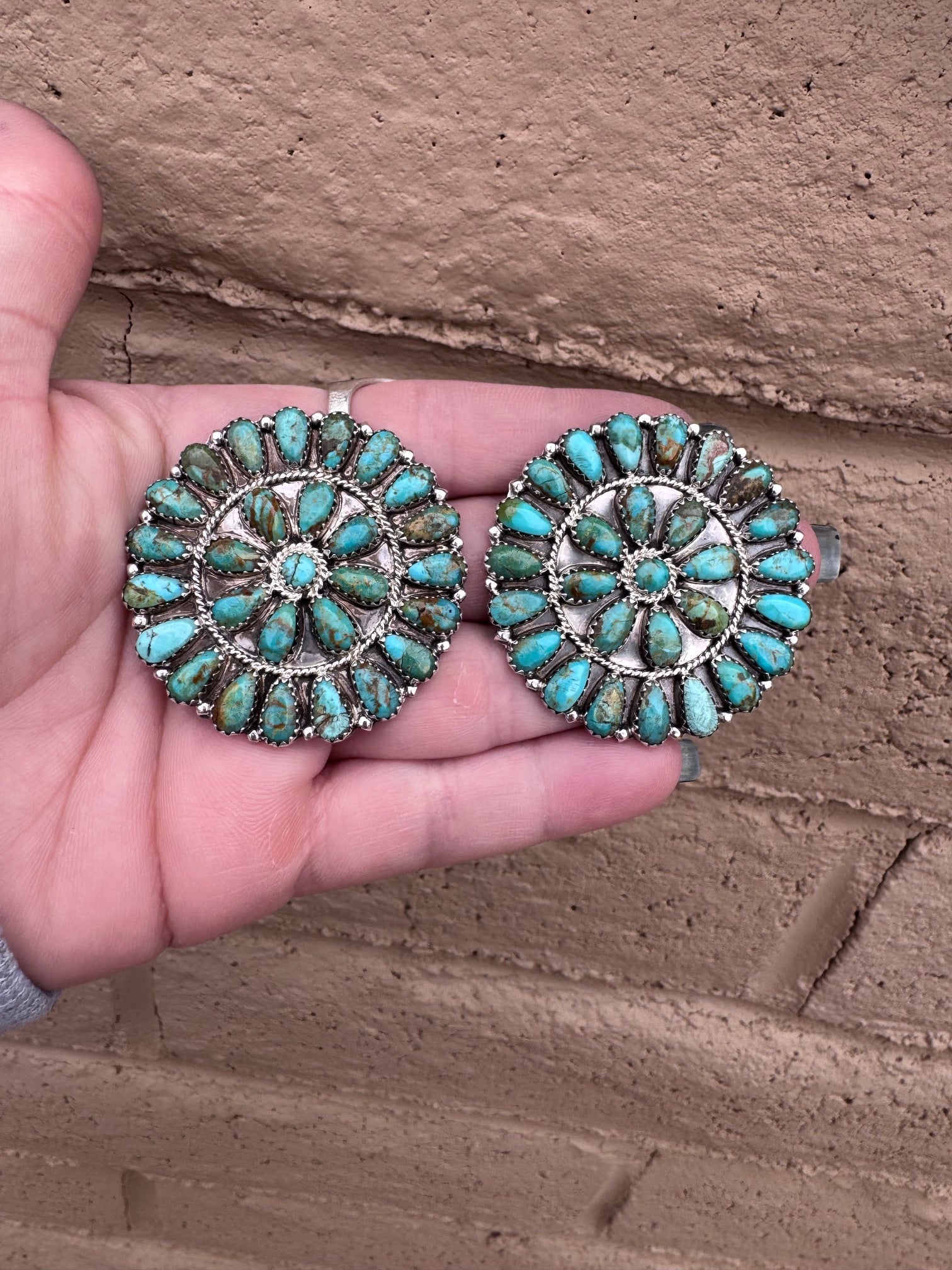 Navajo Sterling Silver & Royston Turquoise Cluster Post Earrings