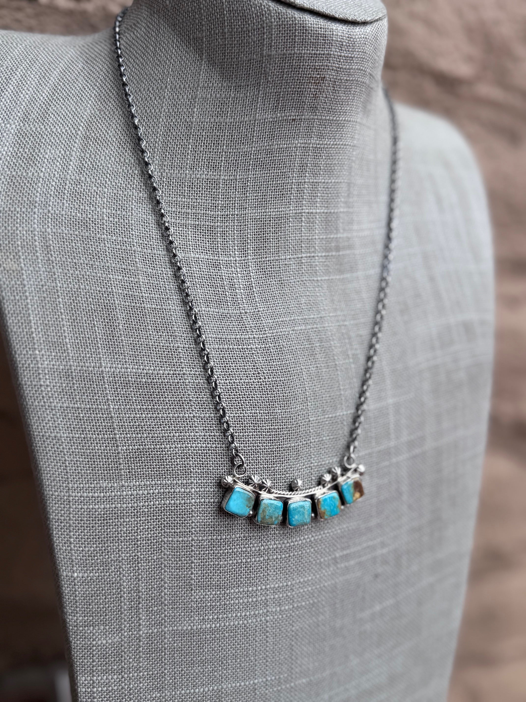 Handcrafted Sterling Silver & Royston Turquoise Bar Necklace