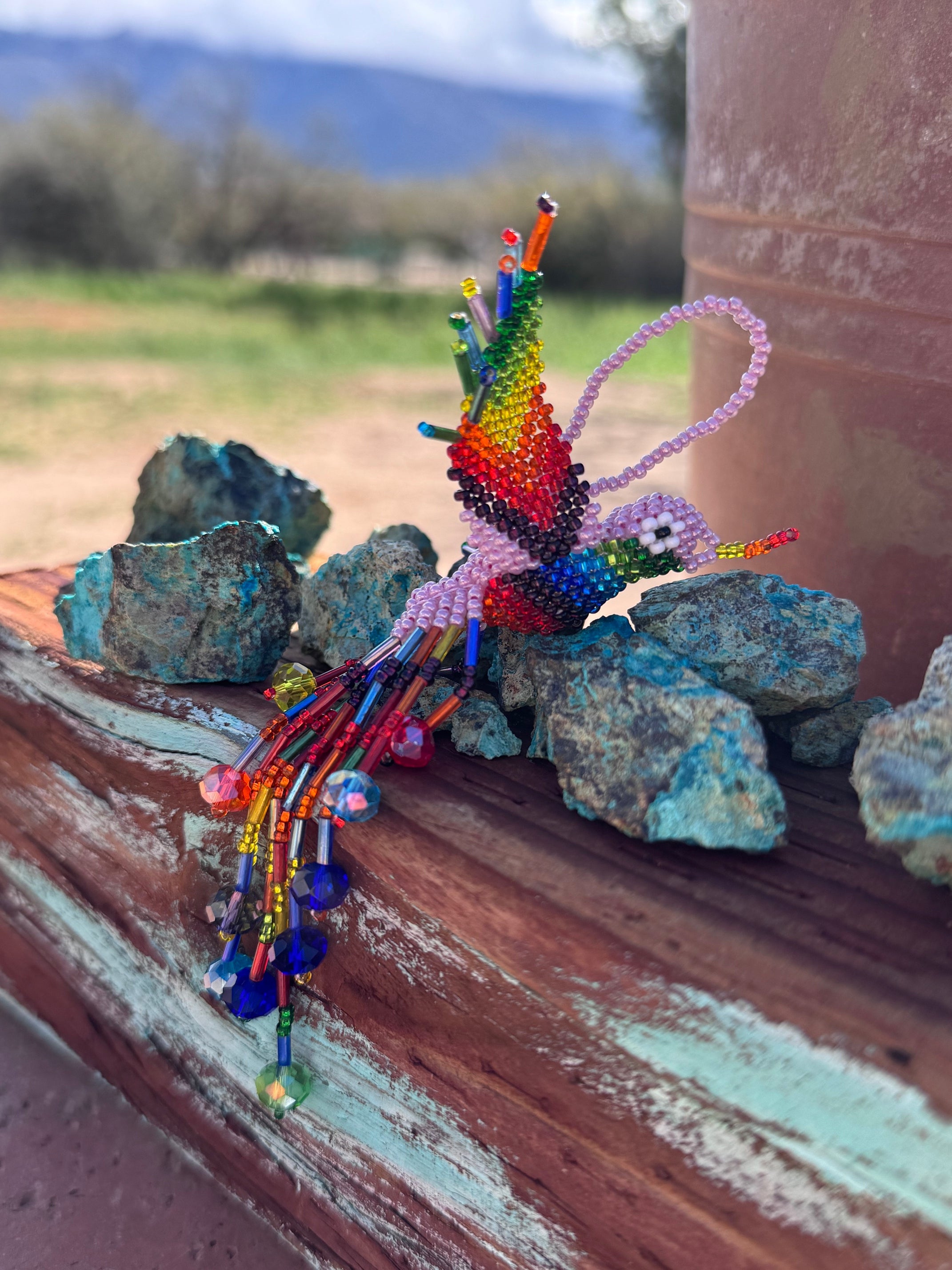 Handmade Beaded Light Pink Hummingbird Keychain