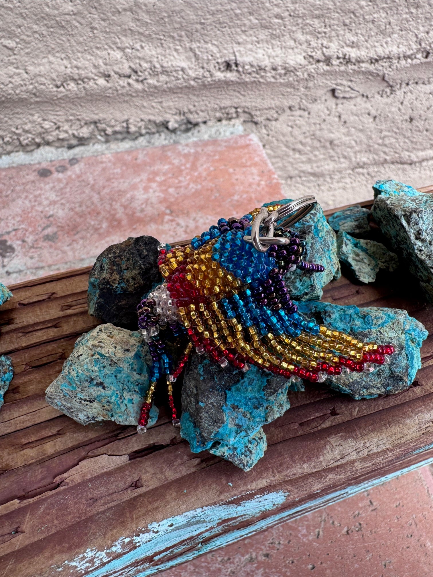 Handmade Beaded Multi Colored Hummingbird Keychain