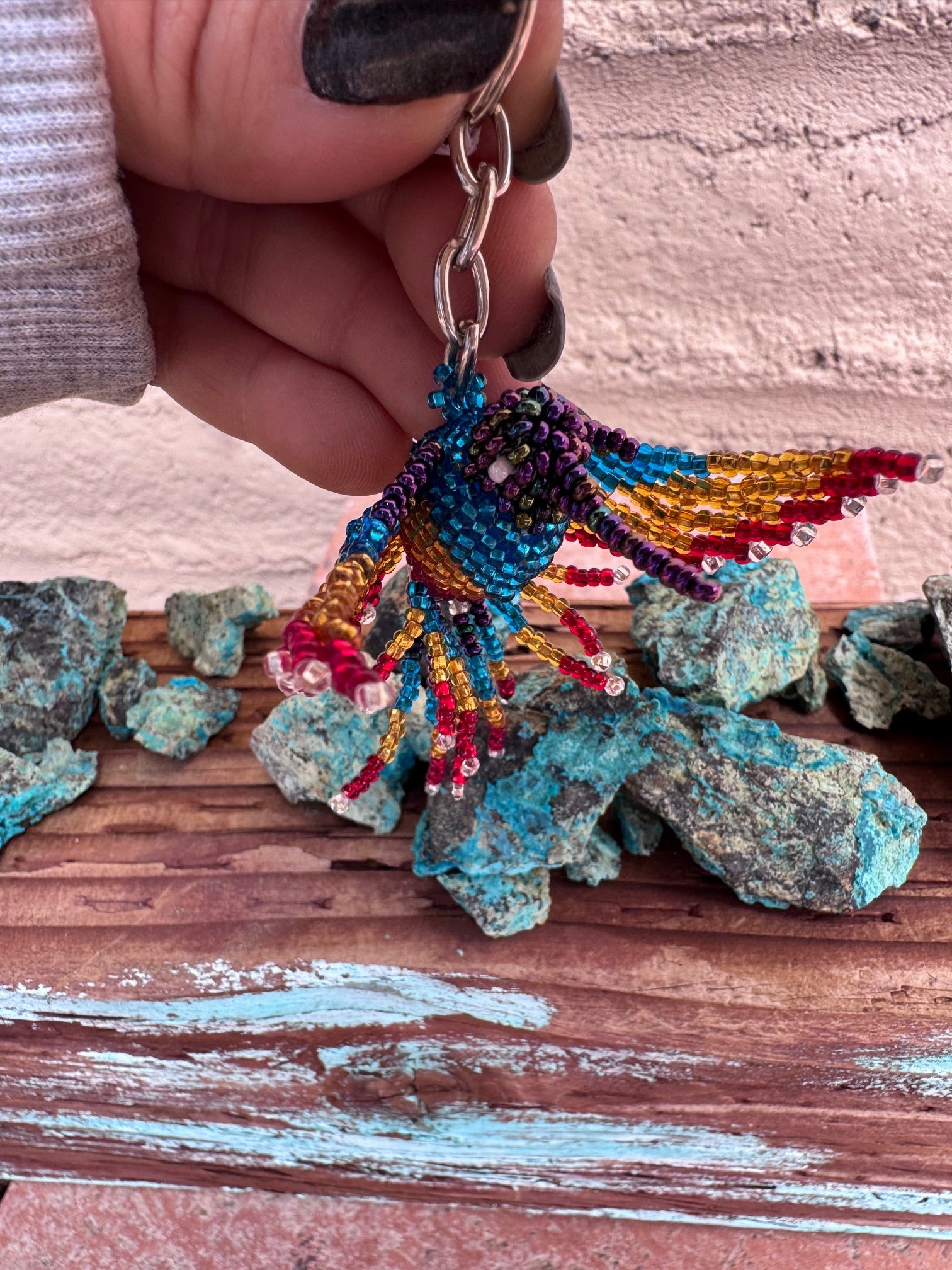 Handmade Beaded Multi Colored Hummingbird Keychain