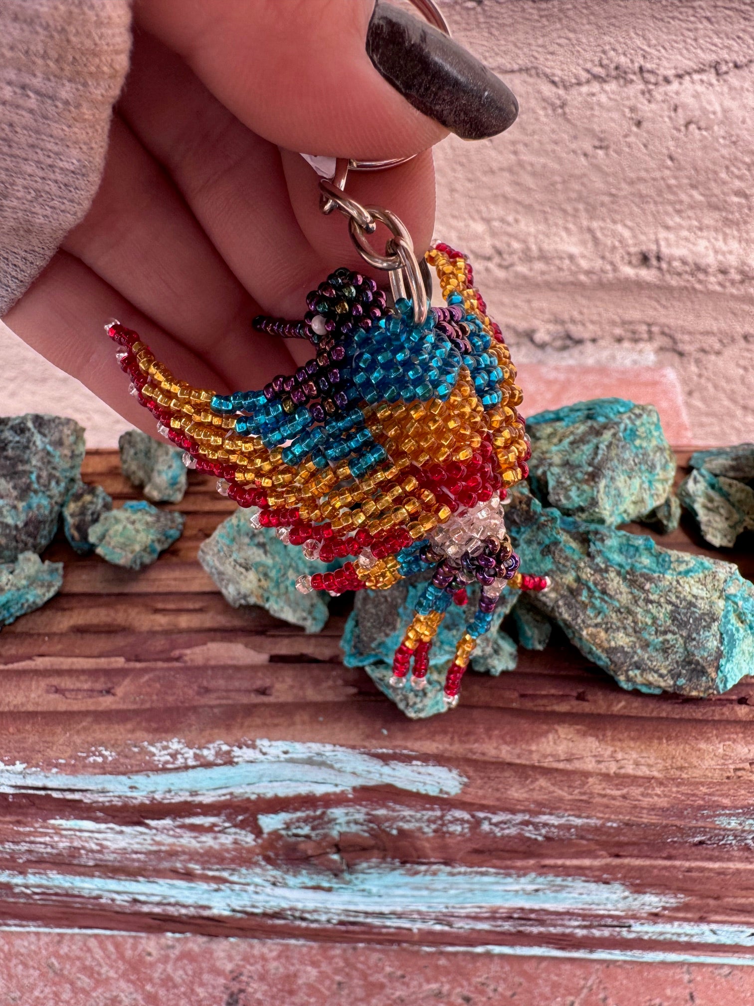 Handmade Beaded Multi Colored Hummingbird Keychain