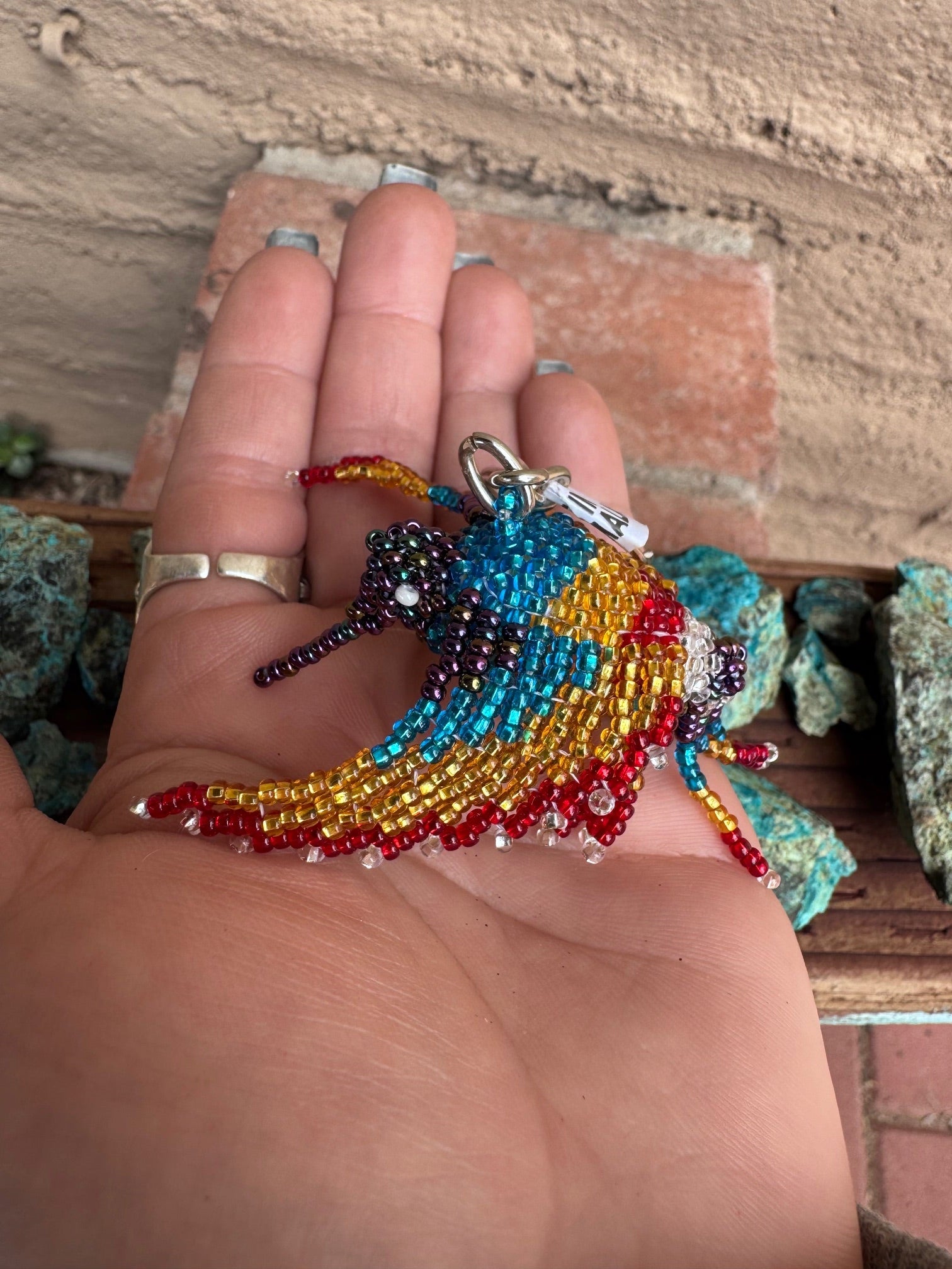 Handmade Beaded Multi Colored Hummingbird Keychain