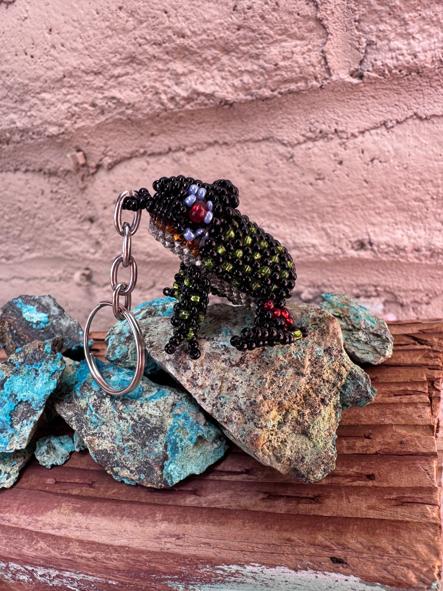 Handmade Beaded Black Frog Keychain