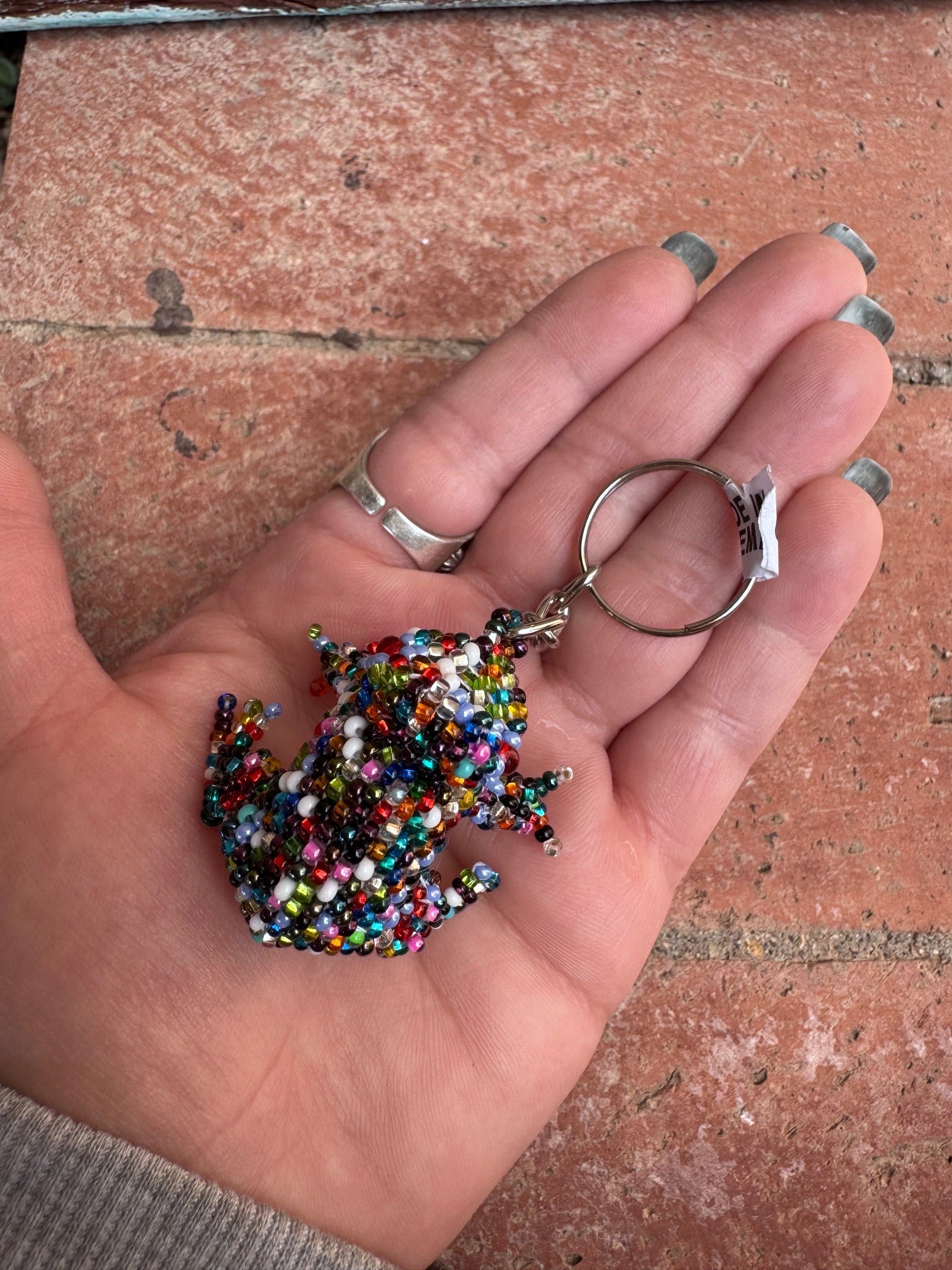 Handmade Beaded Multi Colored Frog Keychain