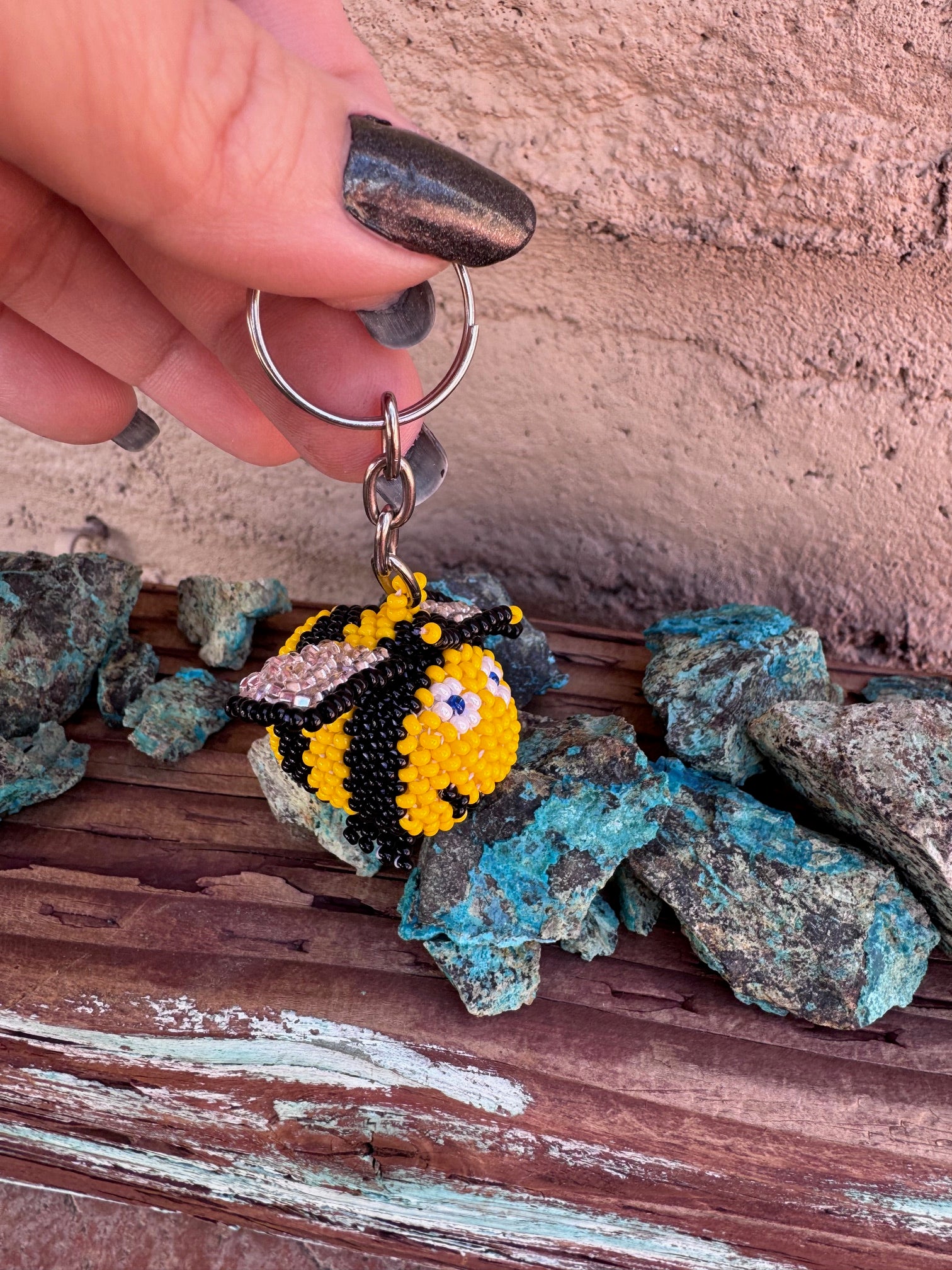 Handmade Beaded Yellow Bumble Bee Keychain