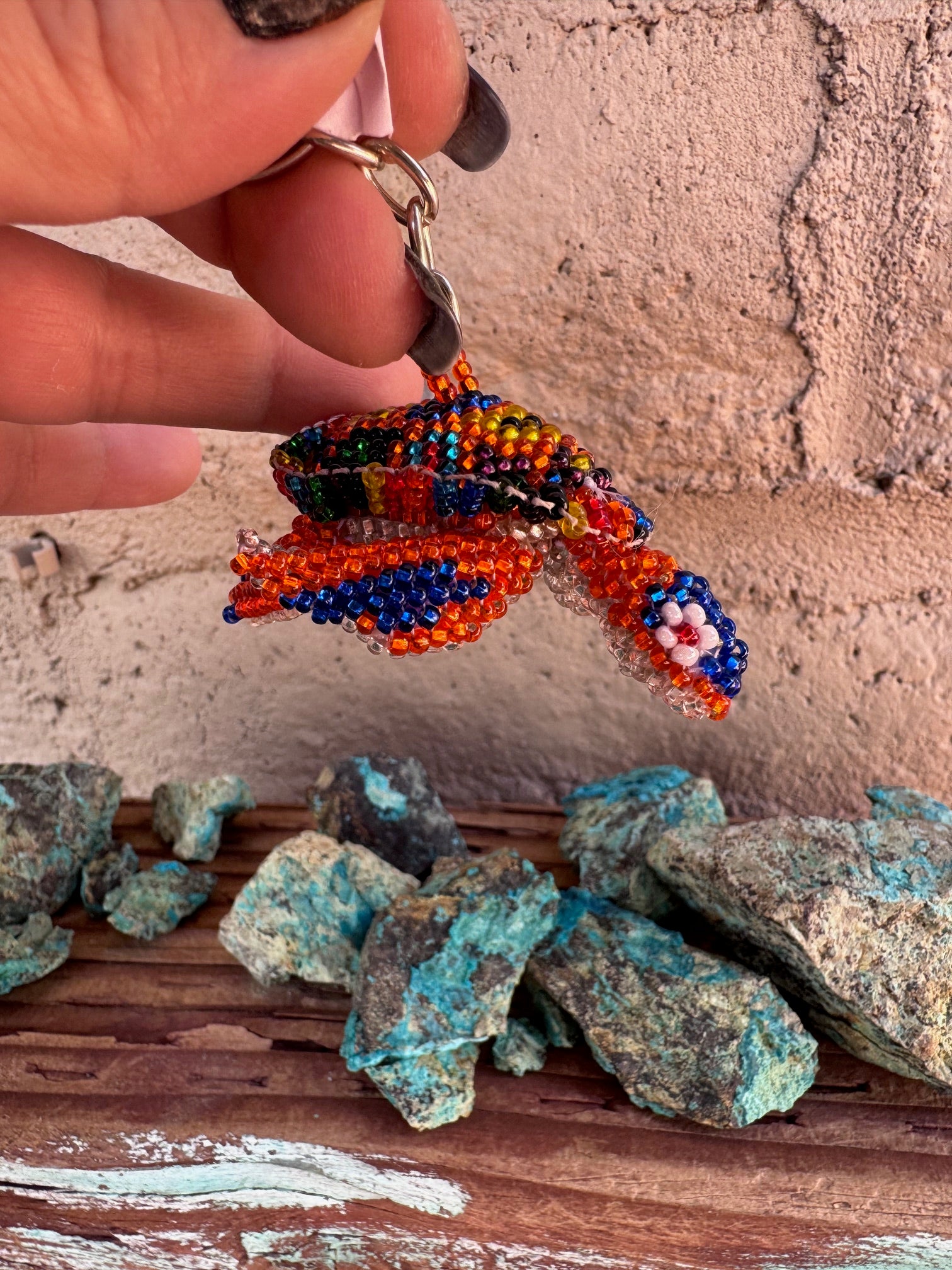 Handmade Beaded Multi Colored Sea Turtle Keychain