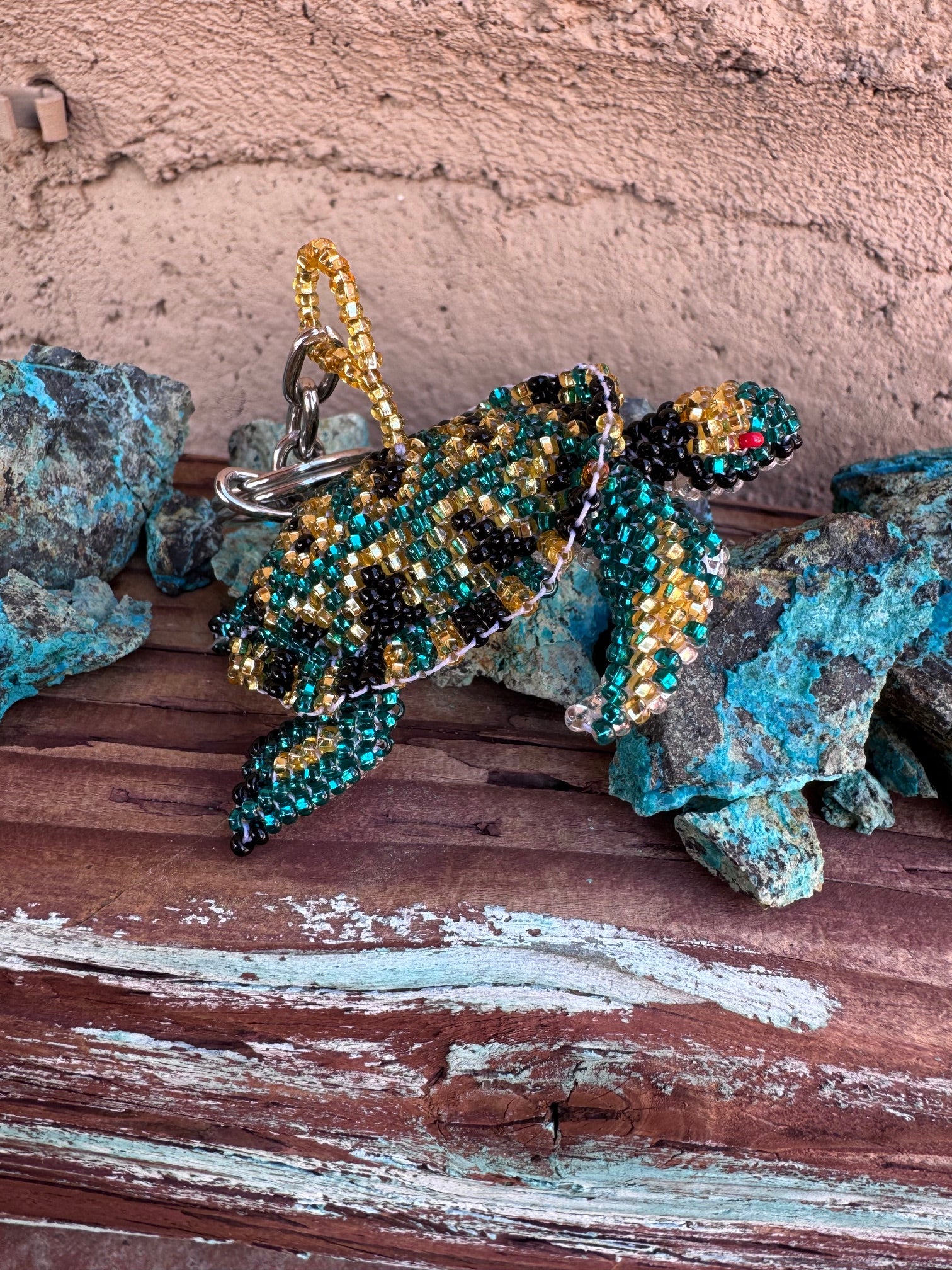 Handmade Beaded Multi Colored Sea Turtle Keychain