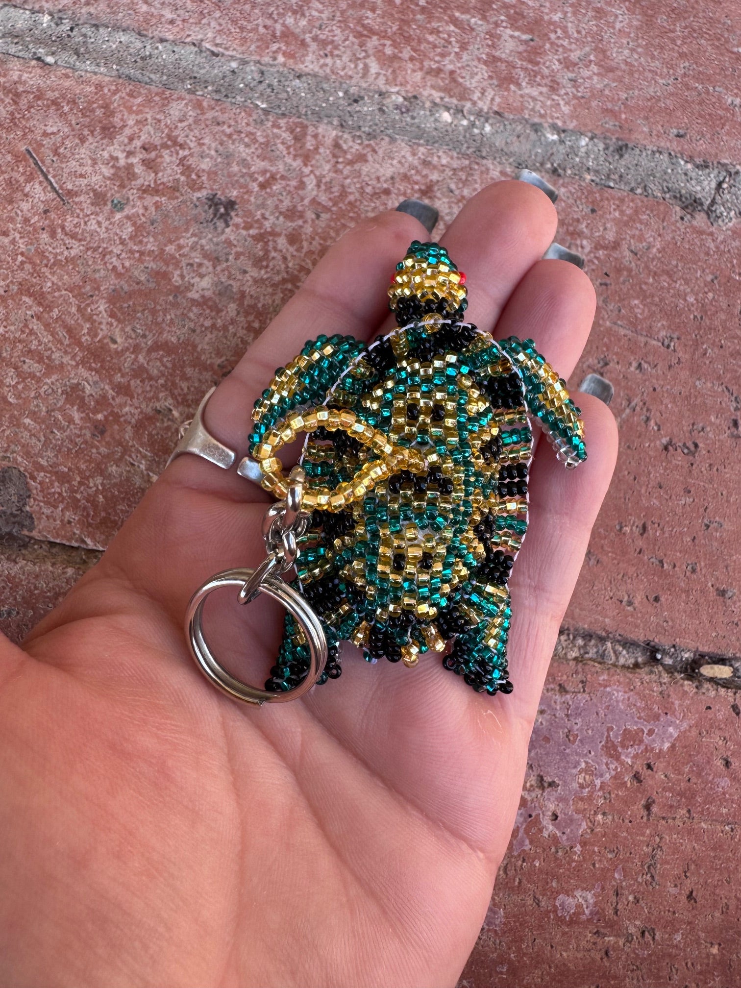 Handmade Beaded Multi Colored Sea Turtle Keychain
