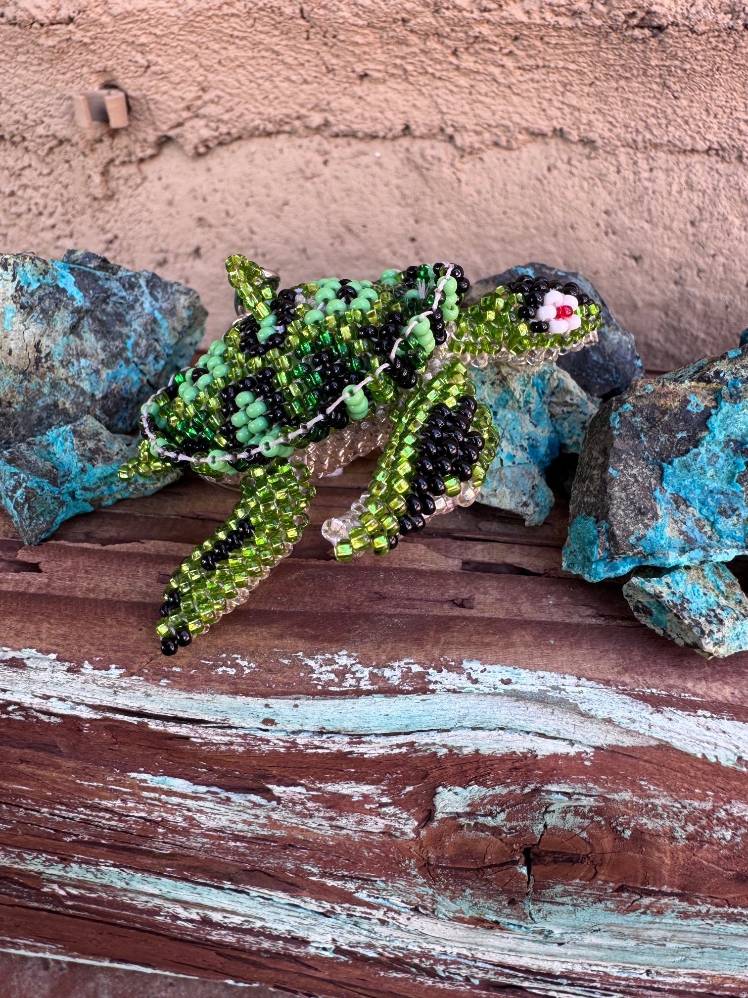 Handmade Beaded Green Sea Turtle Keychain