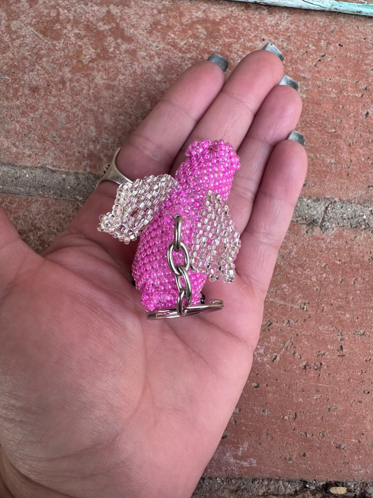 Handmade Beaded Pink Flying Pig Keychain