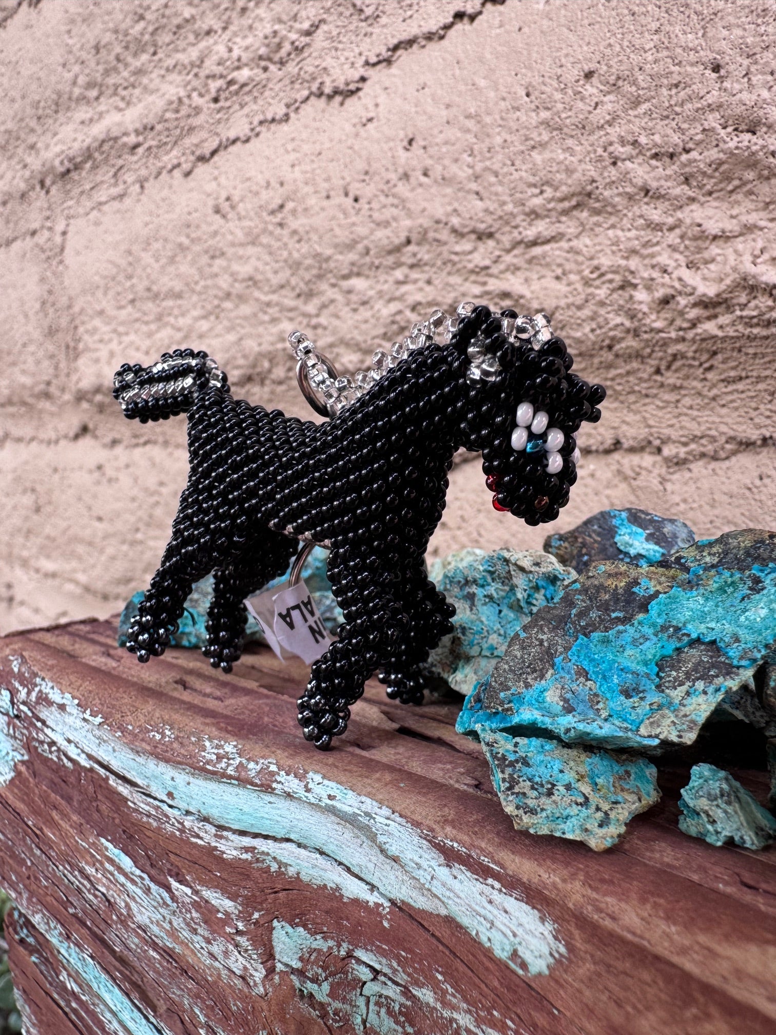 Handmade Beaded Black Pony Keychain