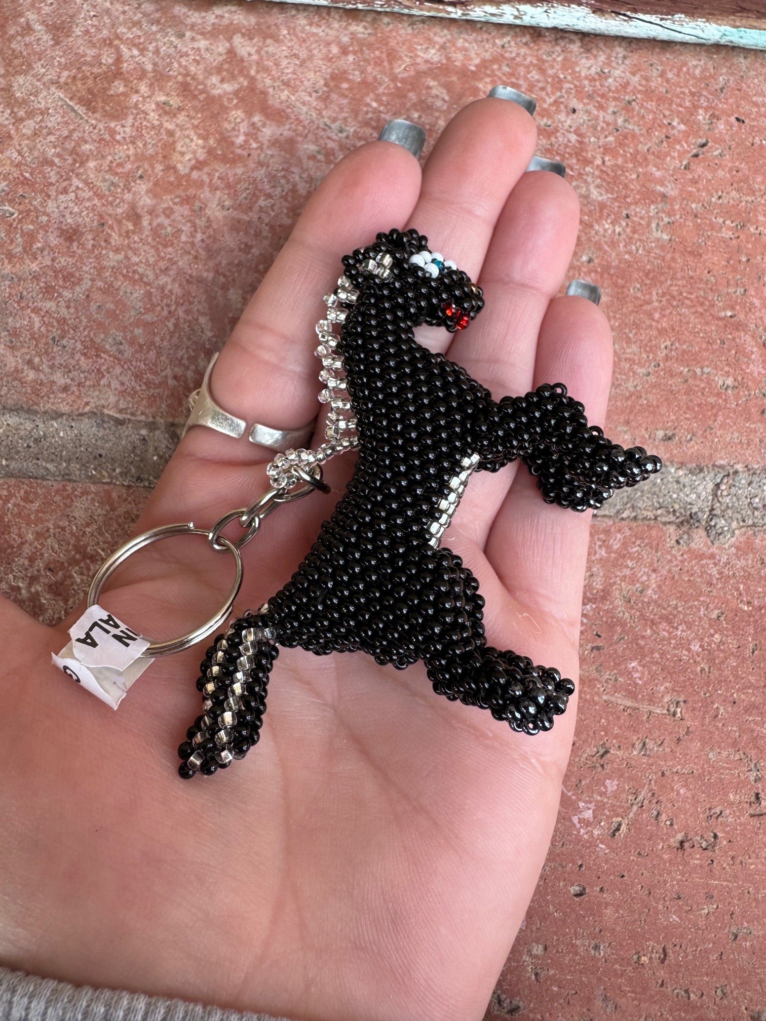 Handmade Beaded Black Pony Keychain