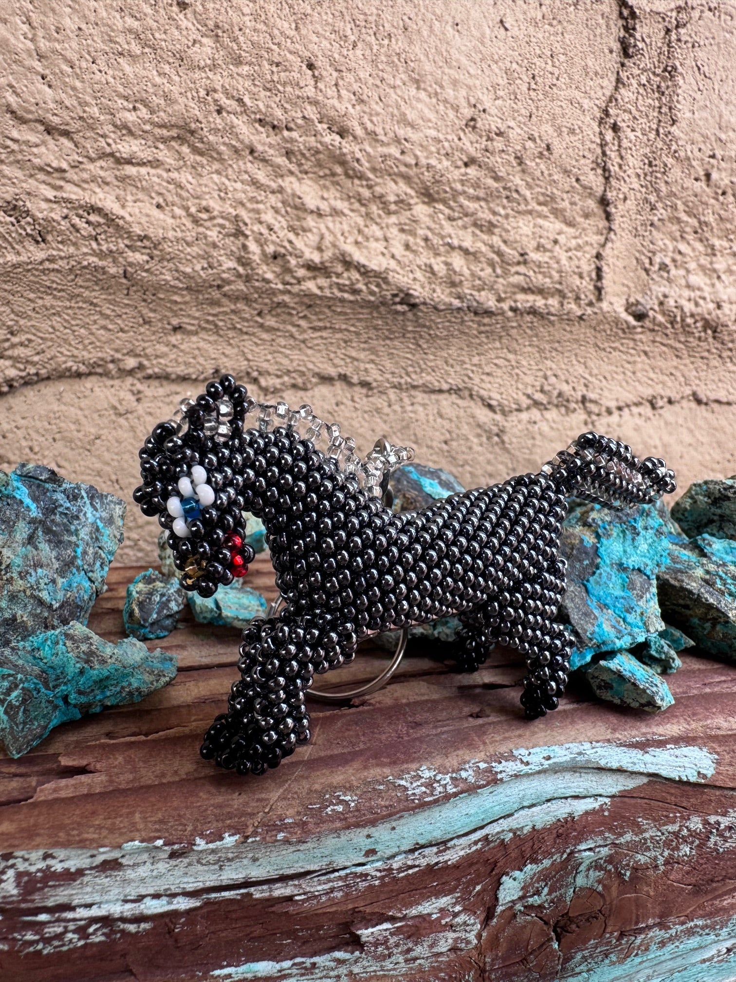 Handmade Beaded Silver Pony Keychain