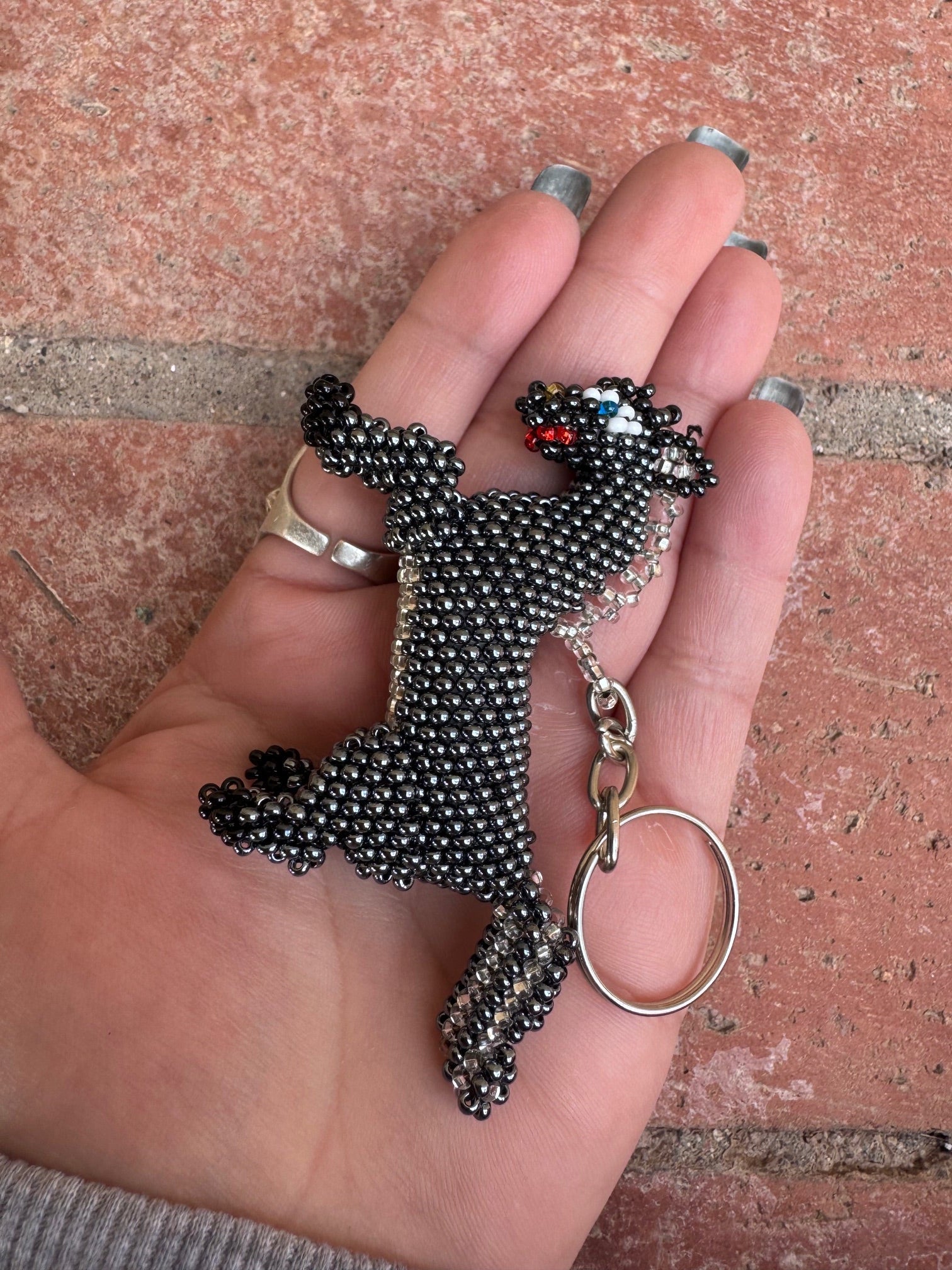 Handmade Beaded Silver Pony Keychain