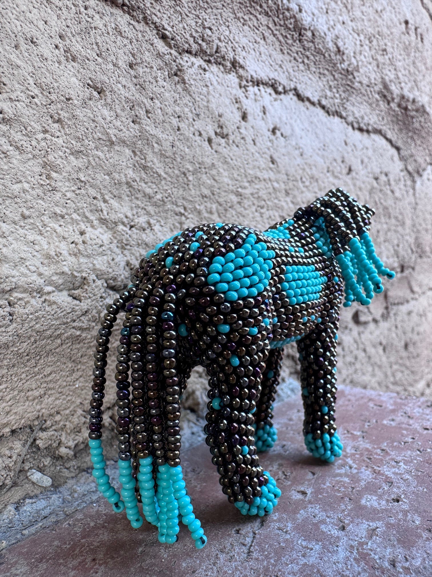 Handmade Peyote Stitched Horse Figurine- Turquoise 2