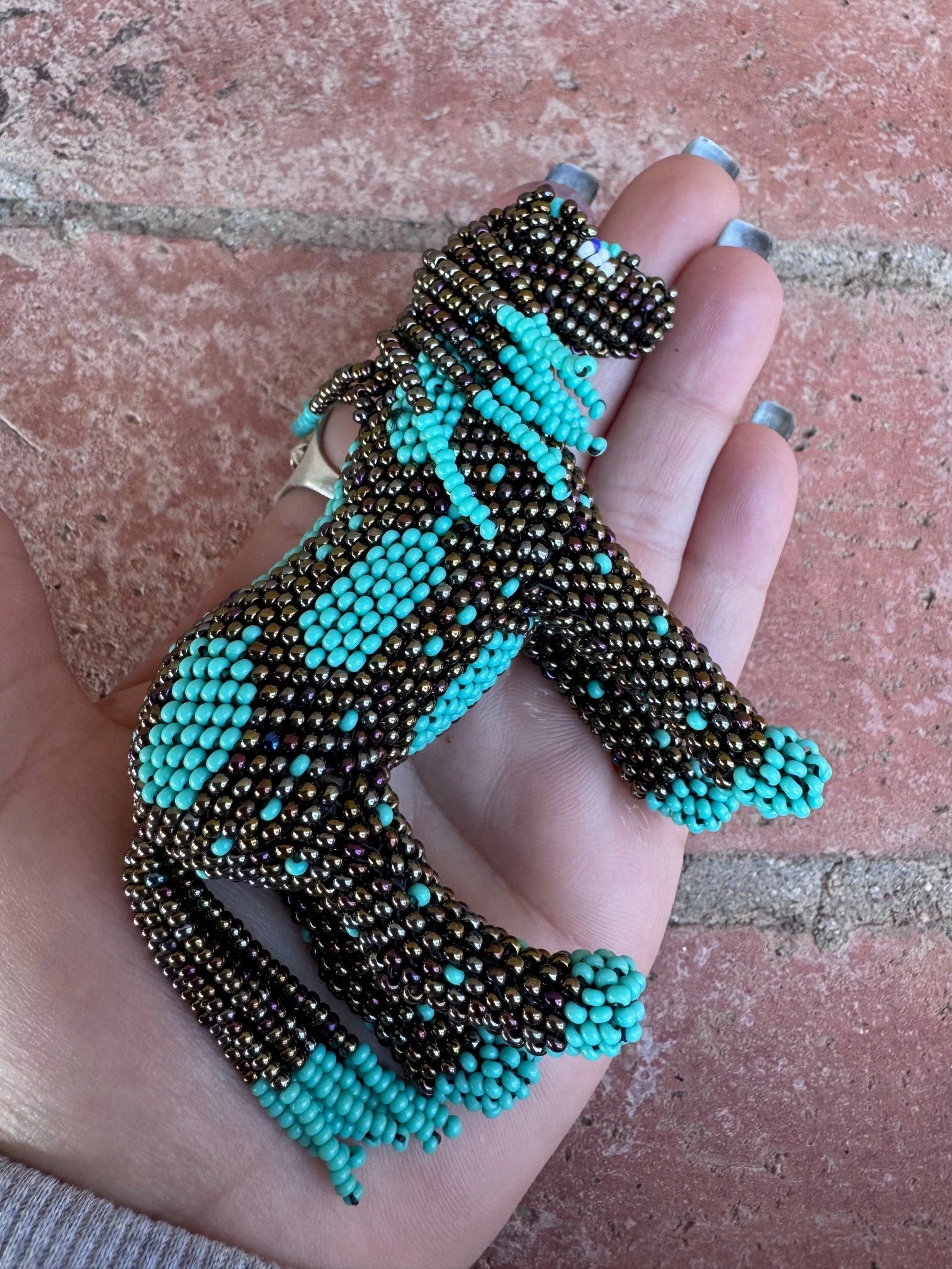 Handmade Peyote Stitched Horse Figurine- Turquoise 2