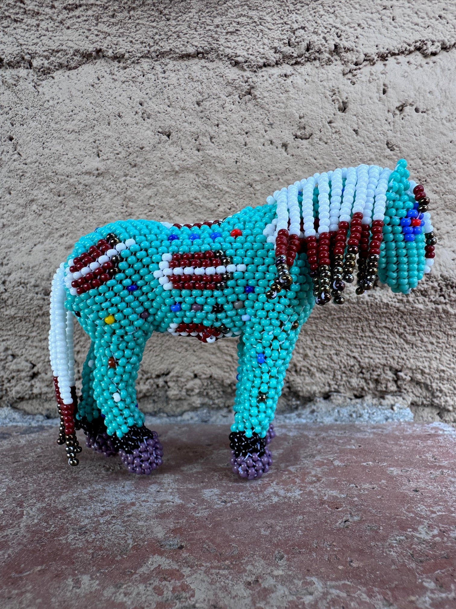 Handmade Peyote Stitched Horse Figurine- Turquoise 7