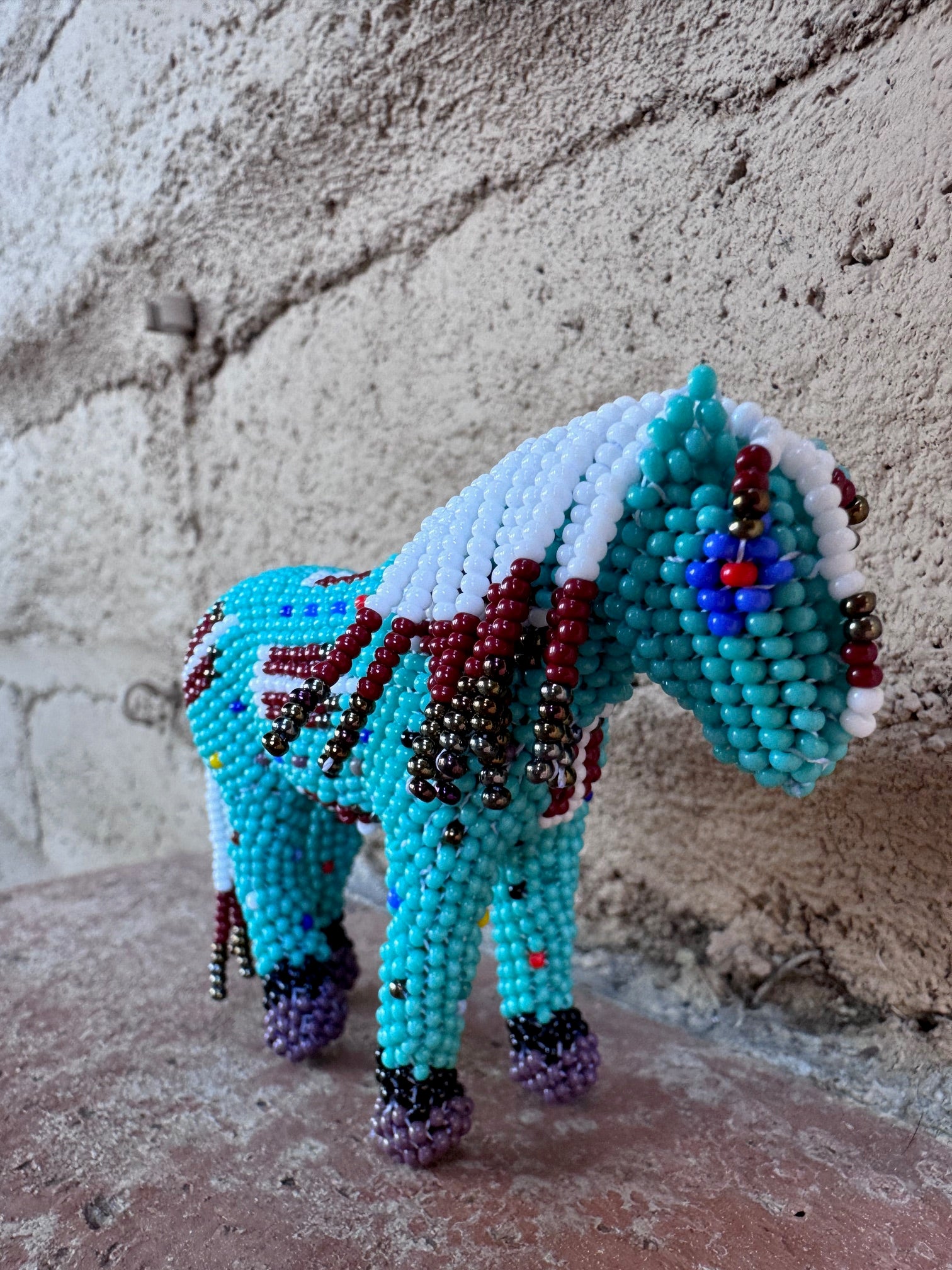 Handmade Peyote Stitched Horse Figurine- Turquoise 7