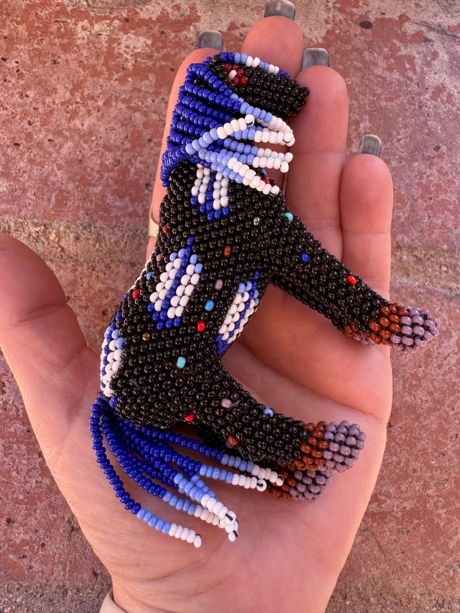 Handmade Peyote Stitched Horse Figurine- Black 2