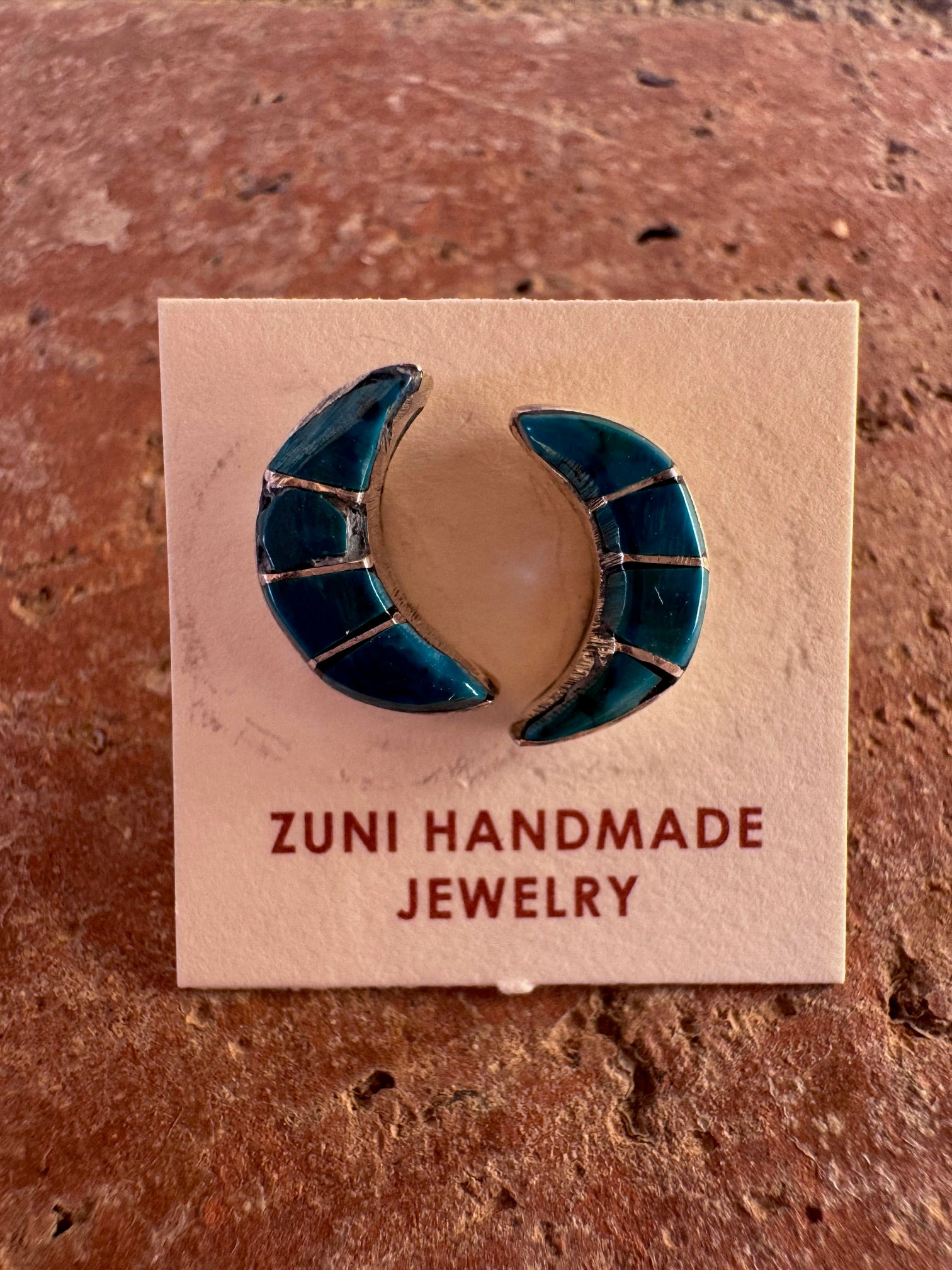 Handcrafted Sterling Silver & Turquoise Inlay Moon Stud Earrings