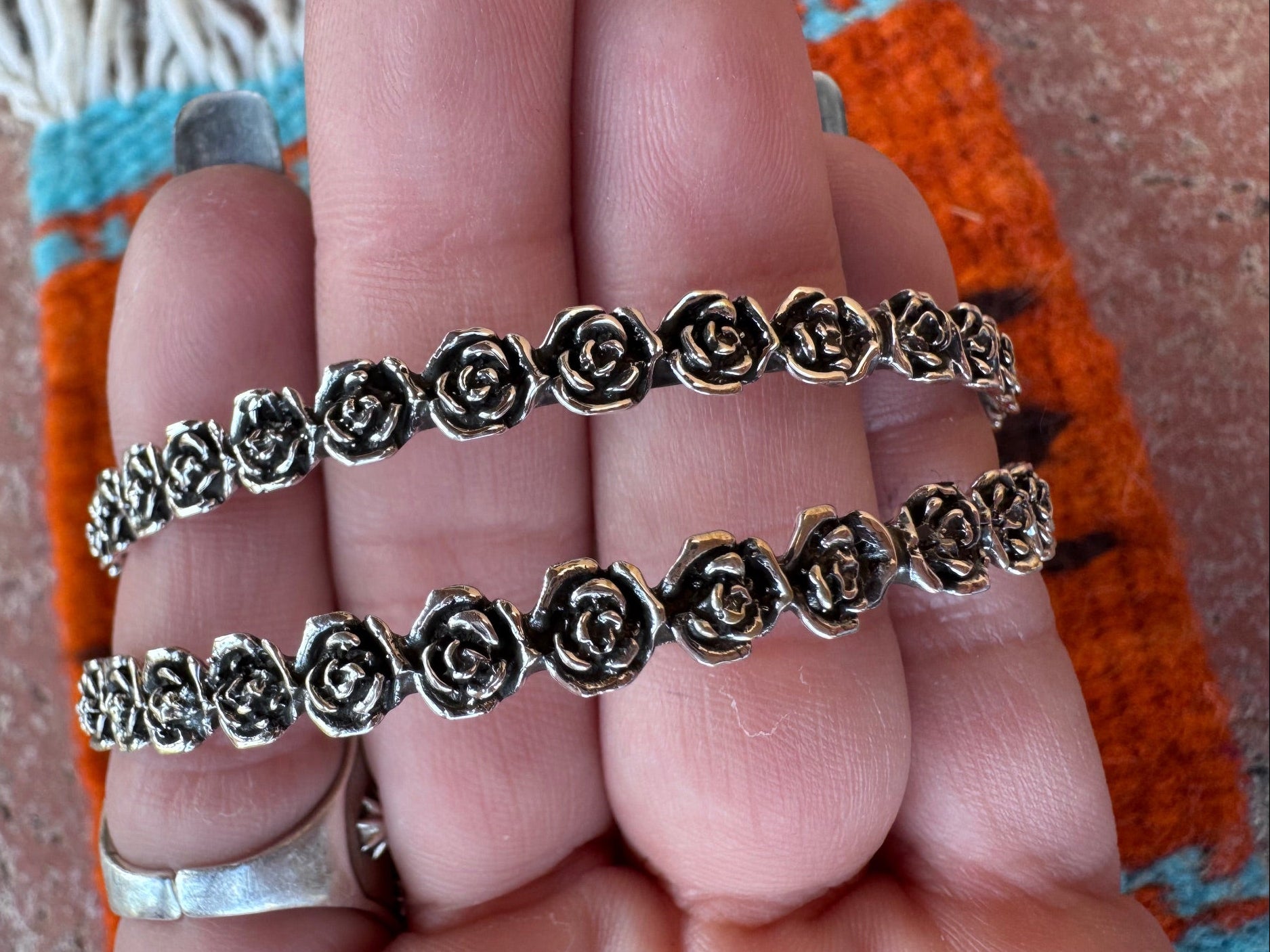 Handmade Sterling Silver Rose Flower Hoop Earrings