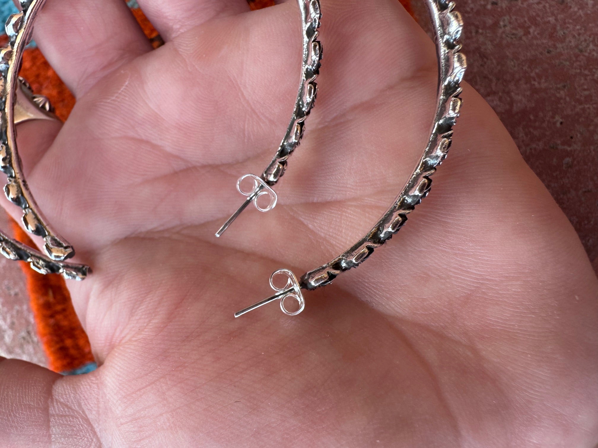 Handmade Sterling Silver Rose Flower Hoop Earrings