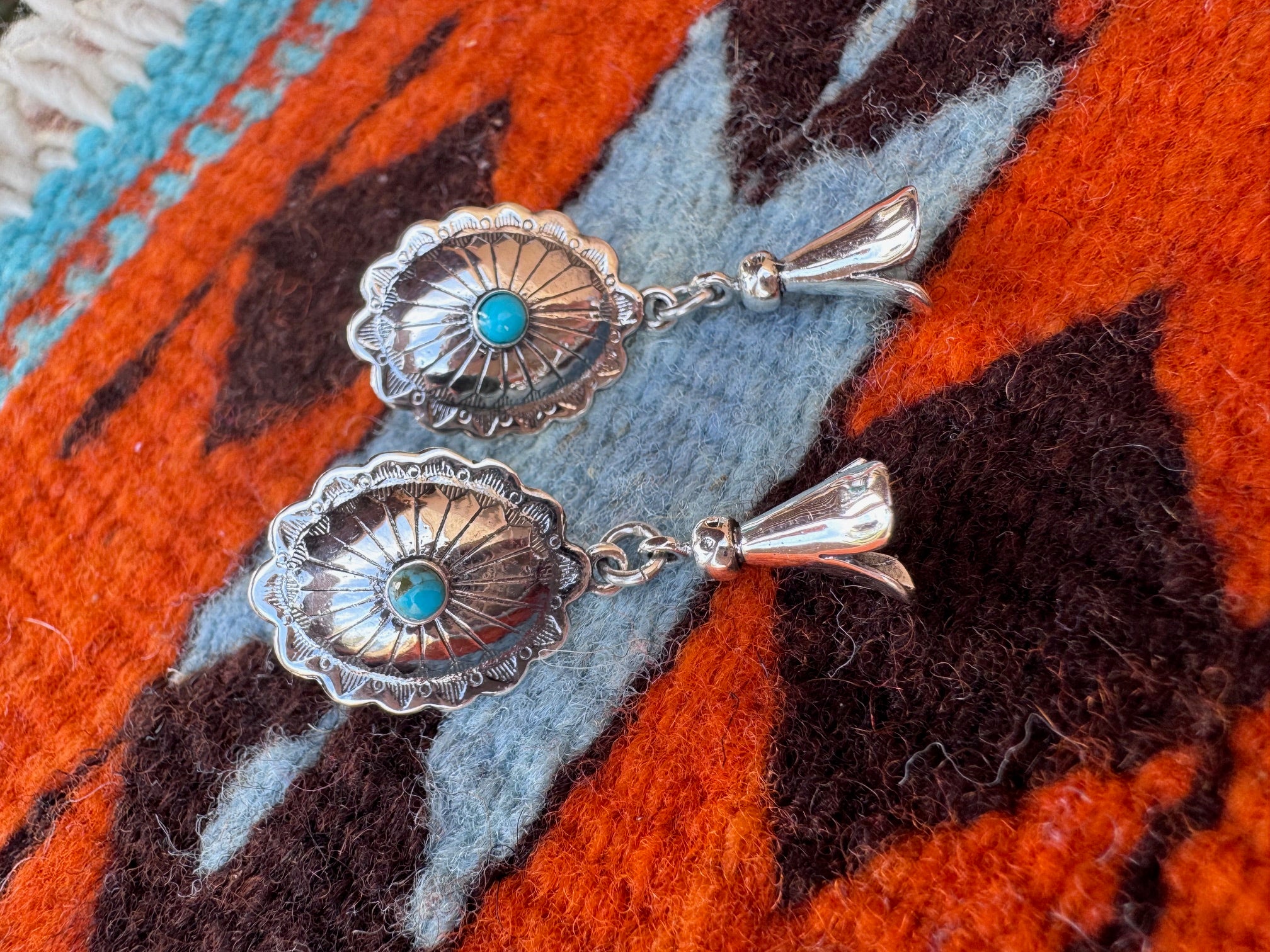 Handmade Sterling Silver & Turquoise Concho Blossom Post Earrings