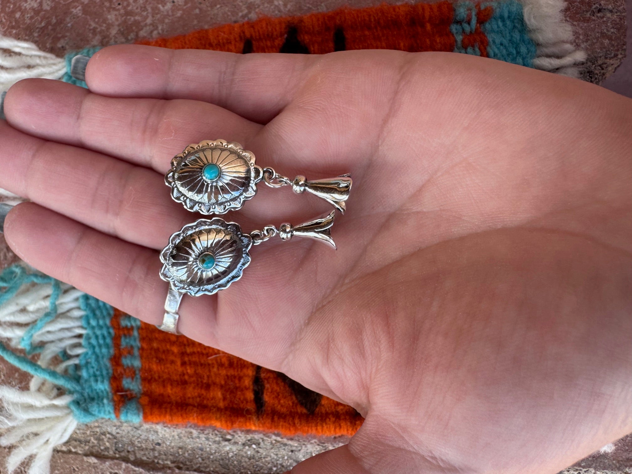 Handmade Sterling Silver & Turquoise Concho Blossom Post Earrings