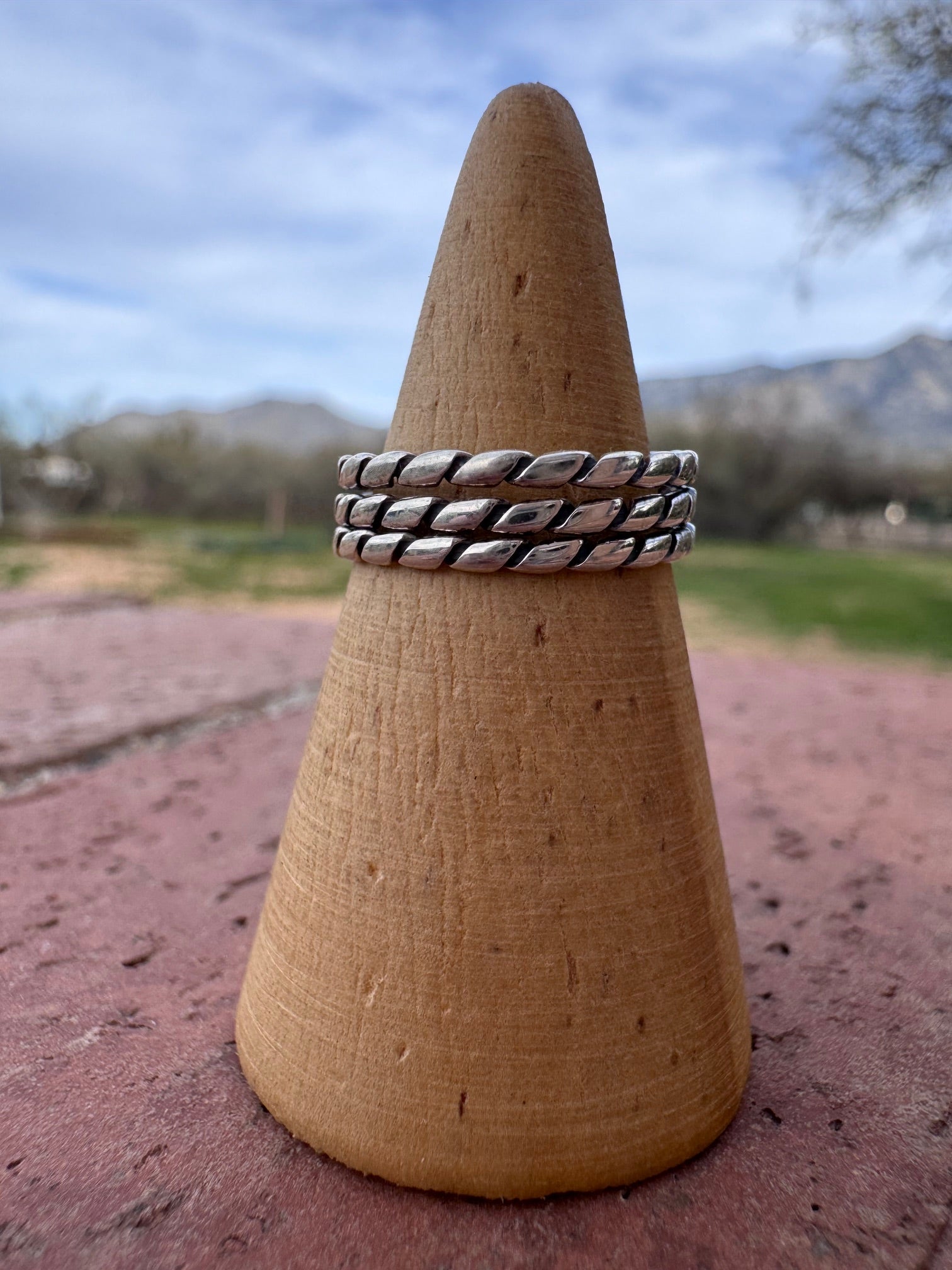 Handcrafted Turquoise and Sterling Silver Triple Twisted Band Ring