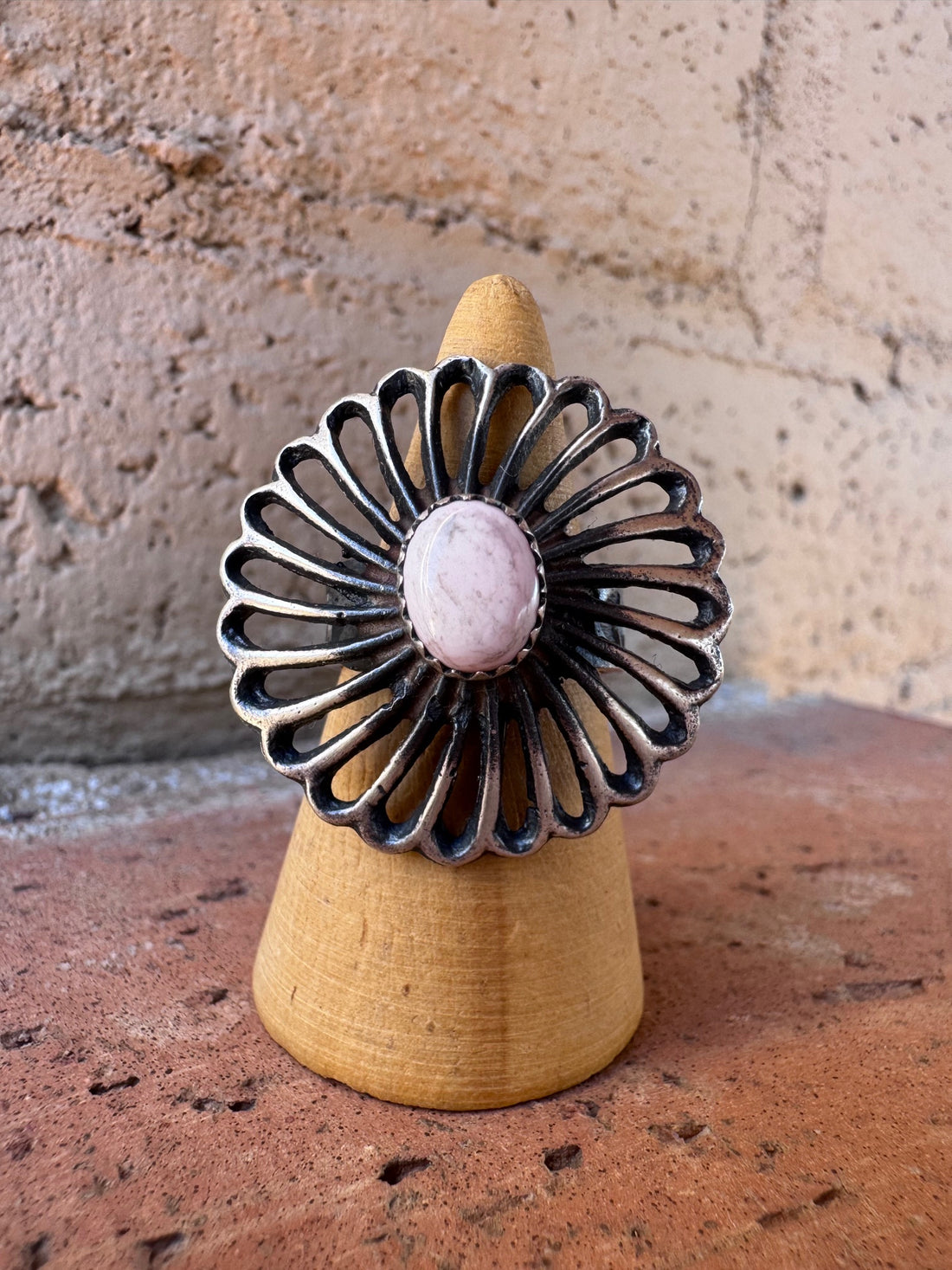 Handcrafted Queen Pink Conch & Sterling Silver Adjustable Flower Ring by Kevin Billah
