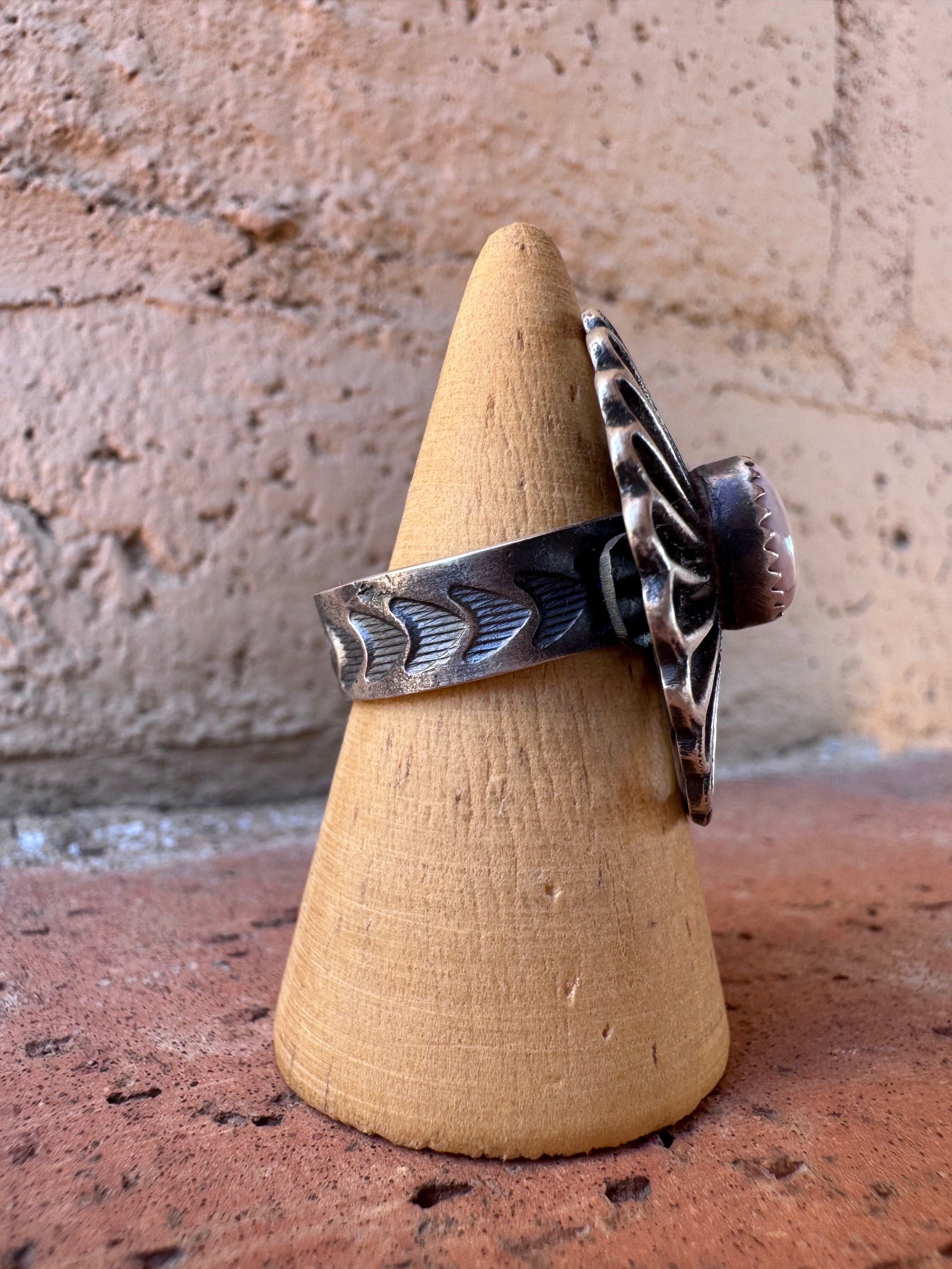 Handcrafted Queen Pink Conch & Sterling Silver Adjustable Flower Ring by Kevin Billah