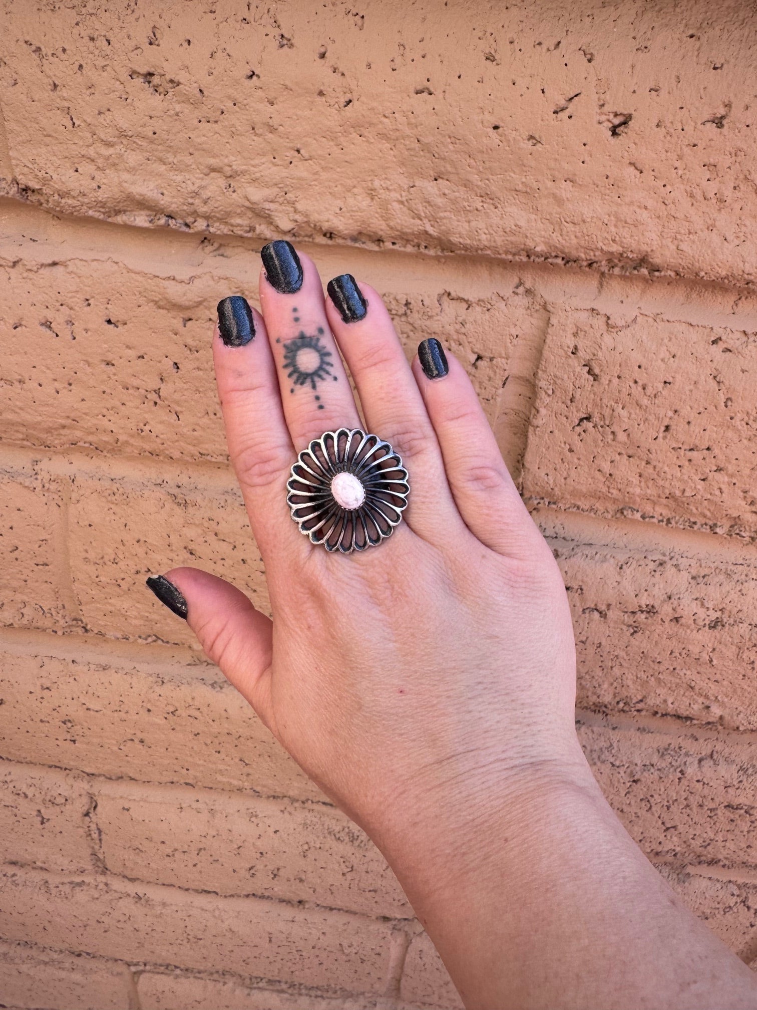 Handcrafted Queen Pink Conch & Sterling Silver Adjustable Flower Ring by Kevin Billah