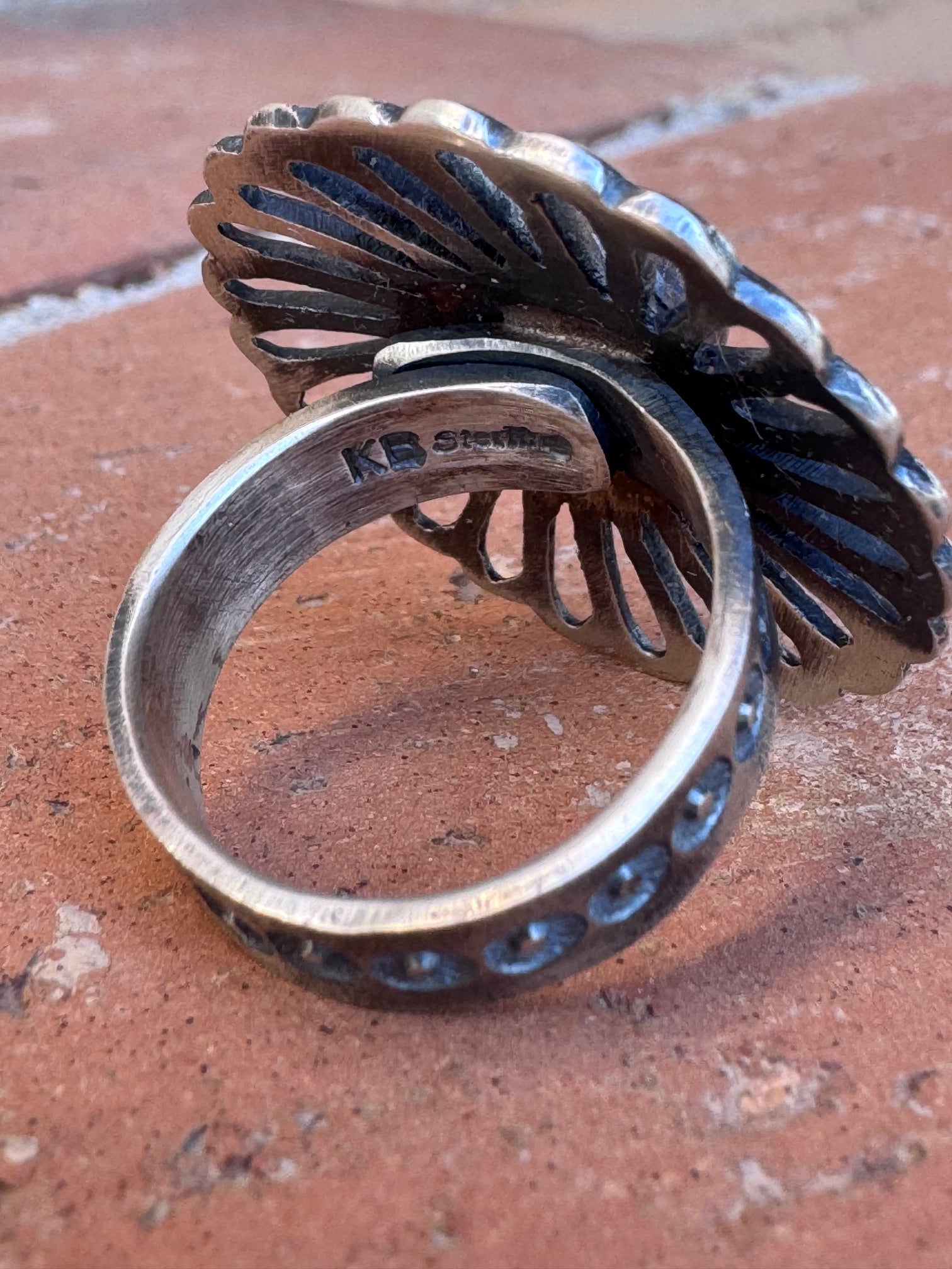 Handcrafted Queen Pink Conch & Sterling Silver Adjustable Flower Ring by Kevin Billah