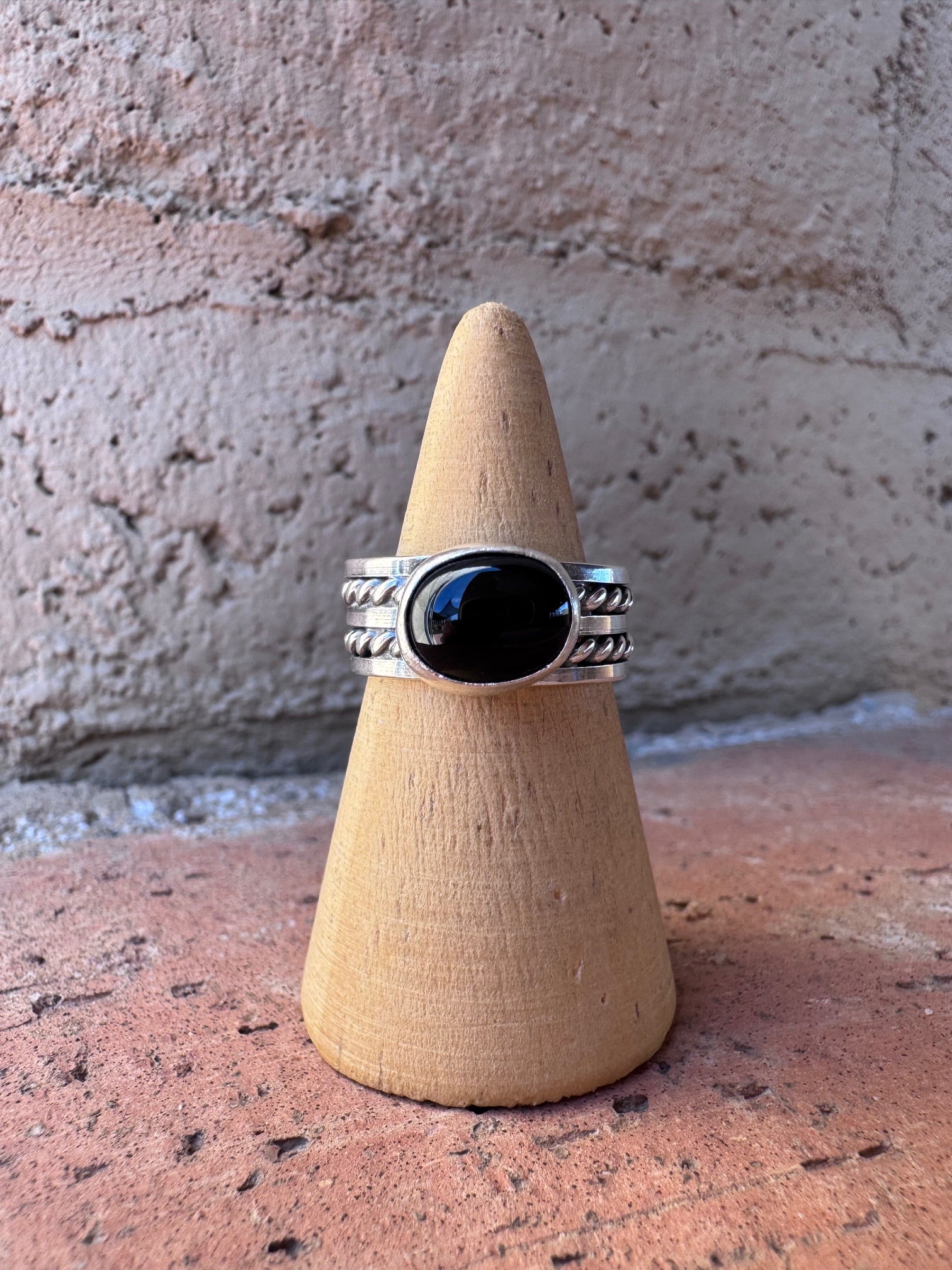 Handcrafted Black Onyx & Sterling Silver Band Ring
