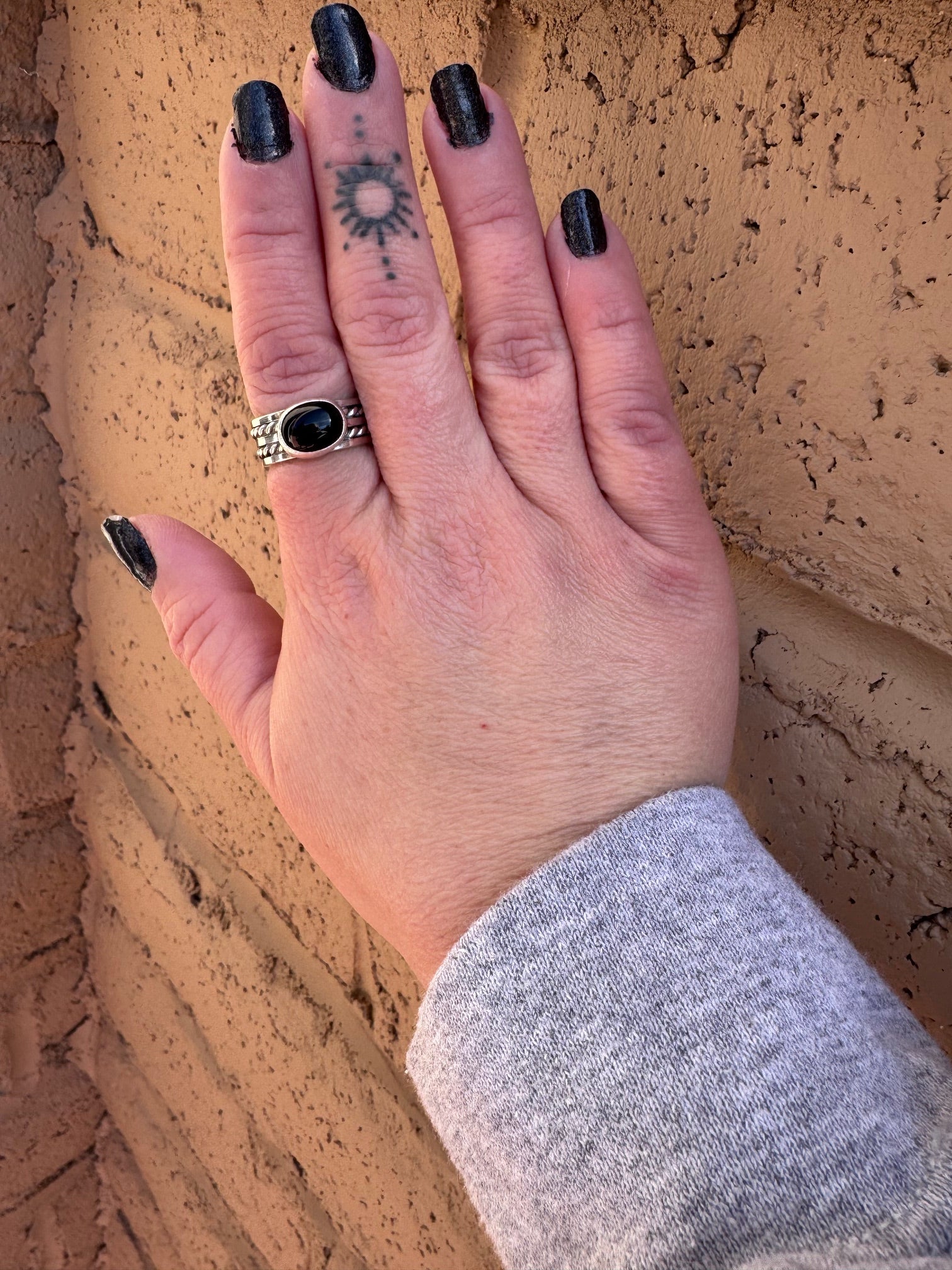 Handcrafted Black Onyx & Sterling Silver Band Ring