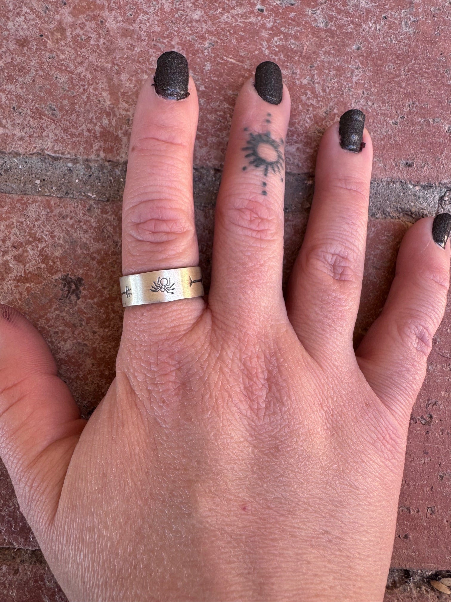 Handcrafted Sterling Silver Hand-stamped Ring Band size 8