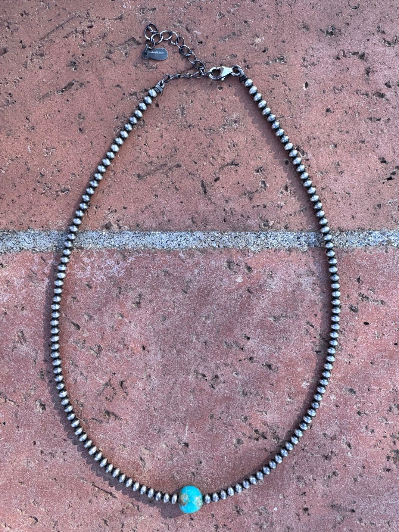 “The Loner” Handmade Sterling Silver & Kingman Turquoise 3mm Beaded Necklace