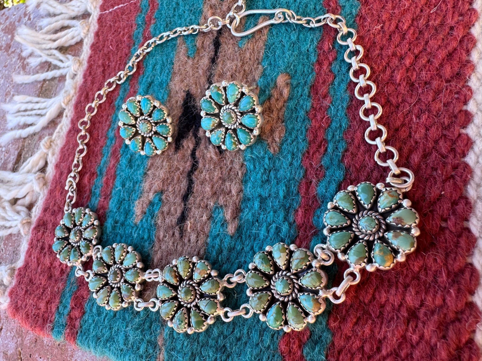 Handmade Kingman Turquoise & Sterling Silver Choker Necklace & Earring Set