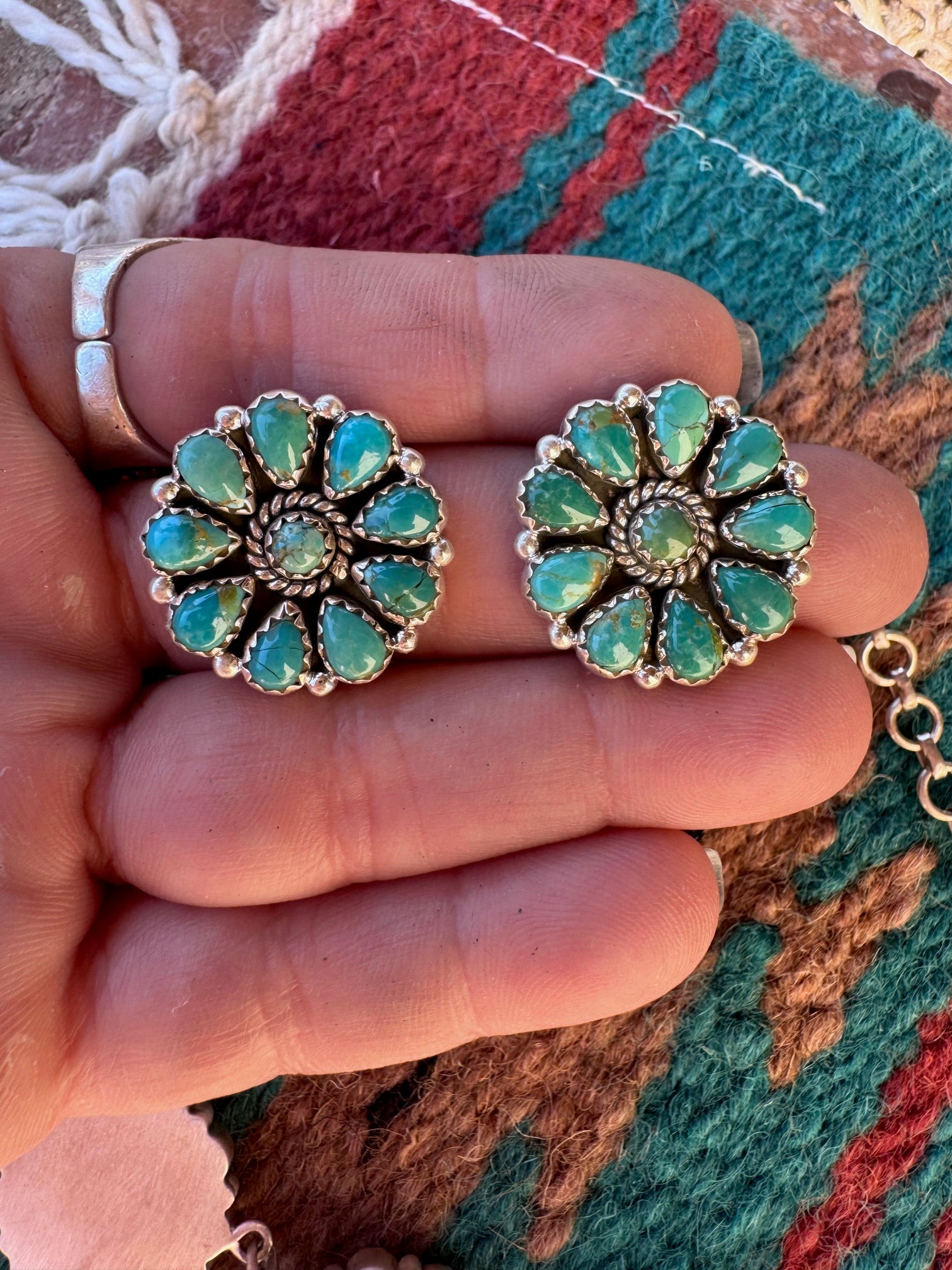 Handmade Kingman Turquoise & Sterling Silver Choker Necklace & Earring Set