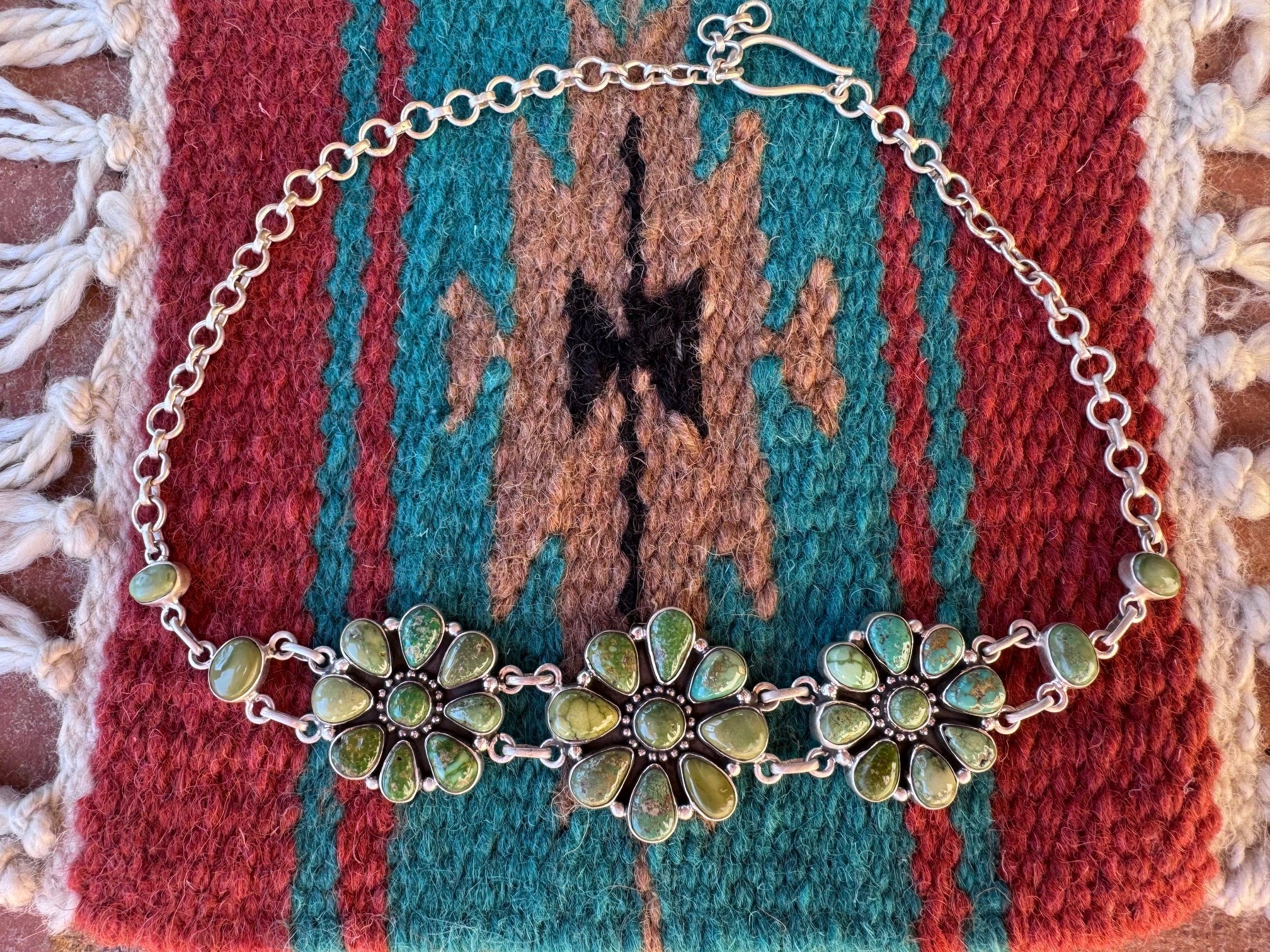 Handmade Sterling Silver Turquoise Flower Choker Signed Nizhoni