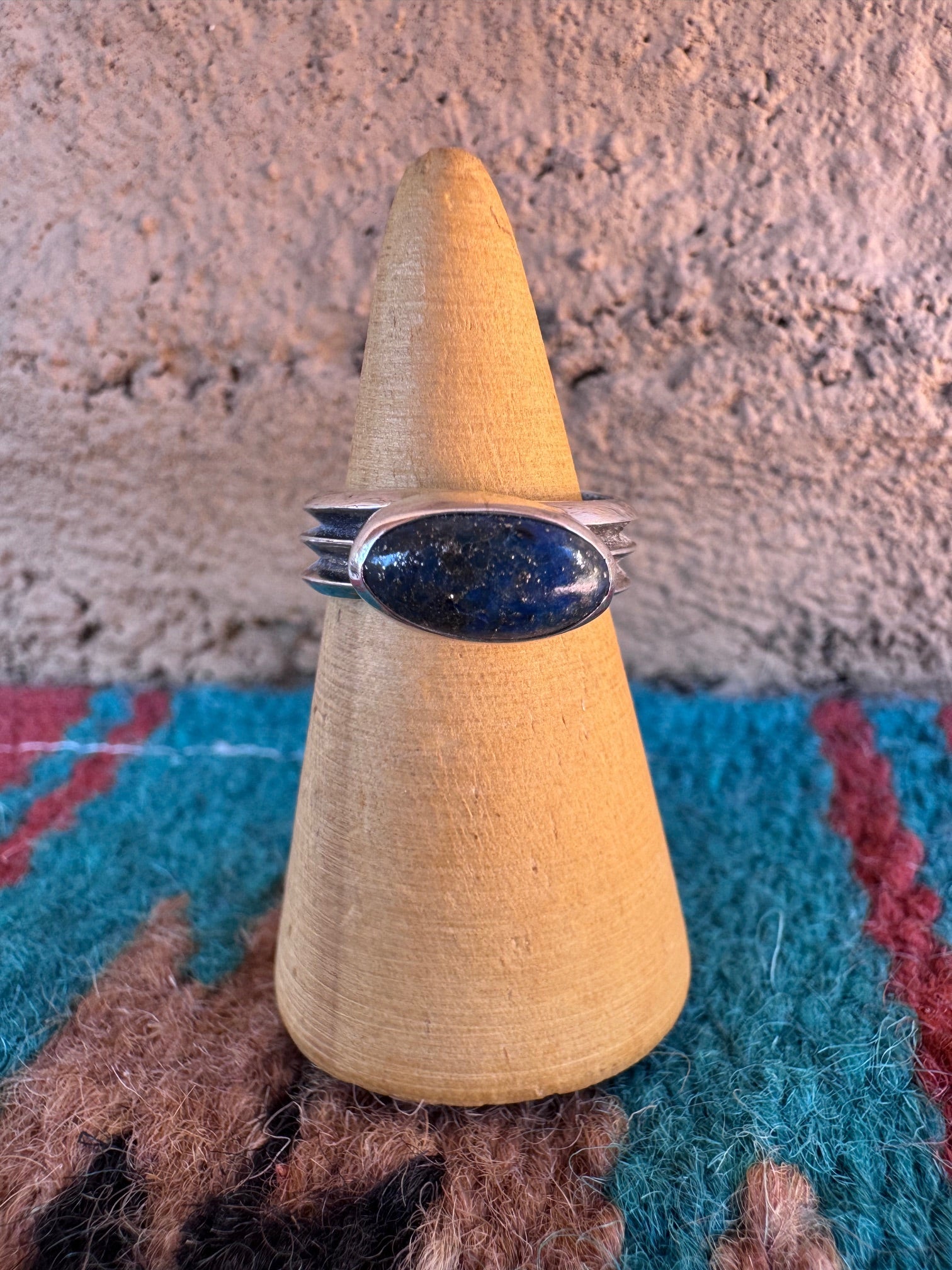 Handcrafted Sterling Silver & Denim Lapis Ring size 5.5