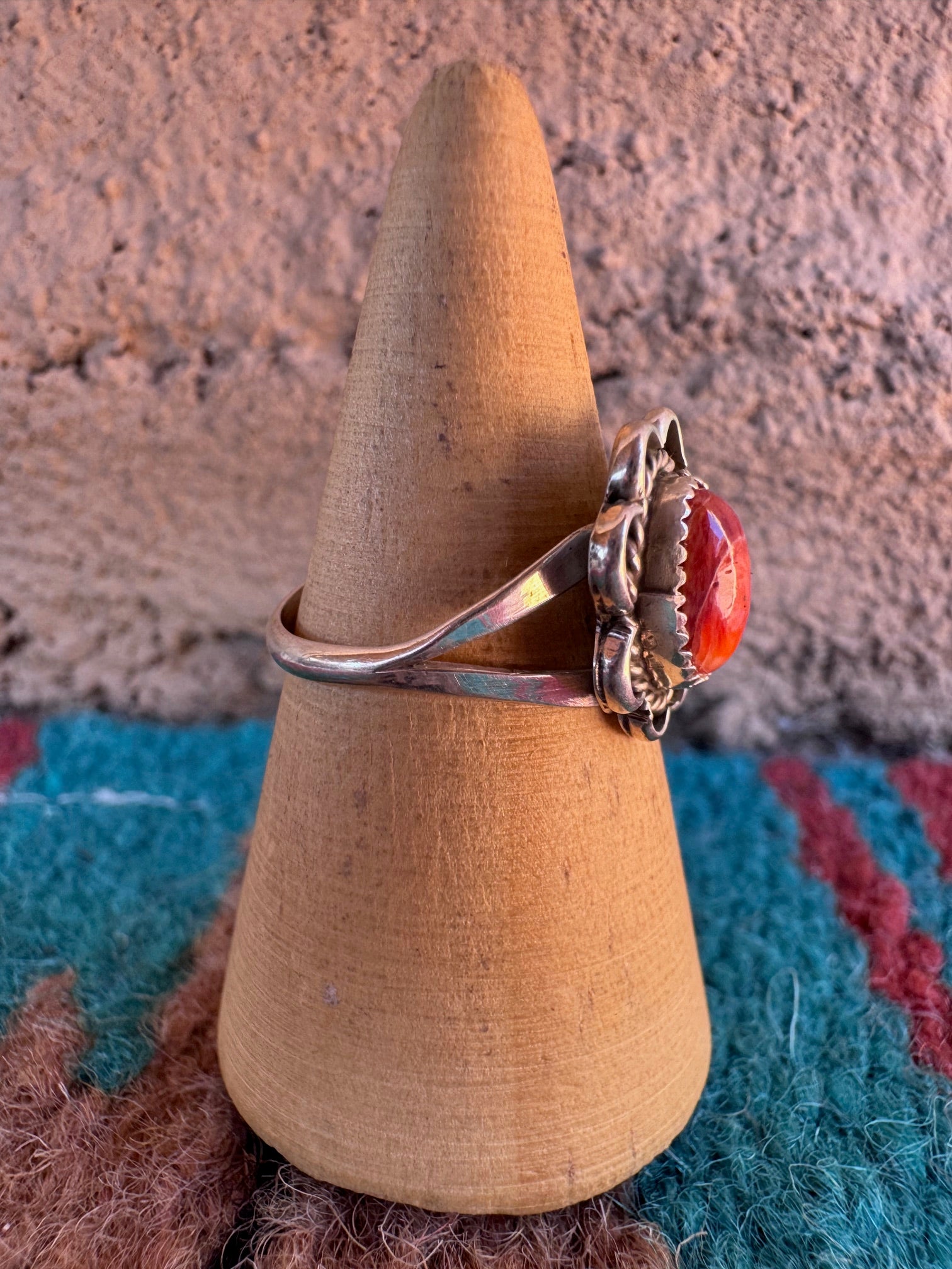 Handcrafted Orange Spiny Flower Sterling Silver Ring